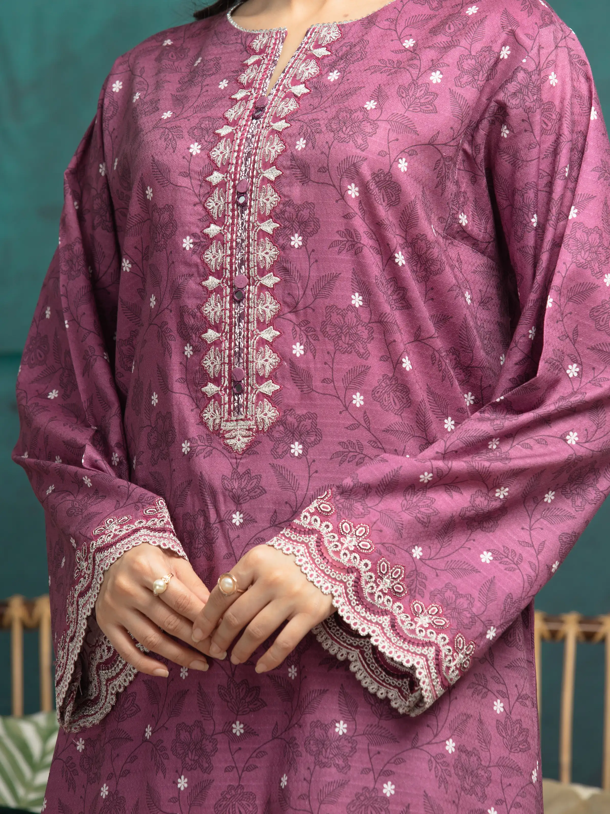 Unstitched Embroidered Dobby Suit - EWU5V7-30361-3P - Image 3