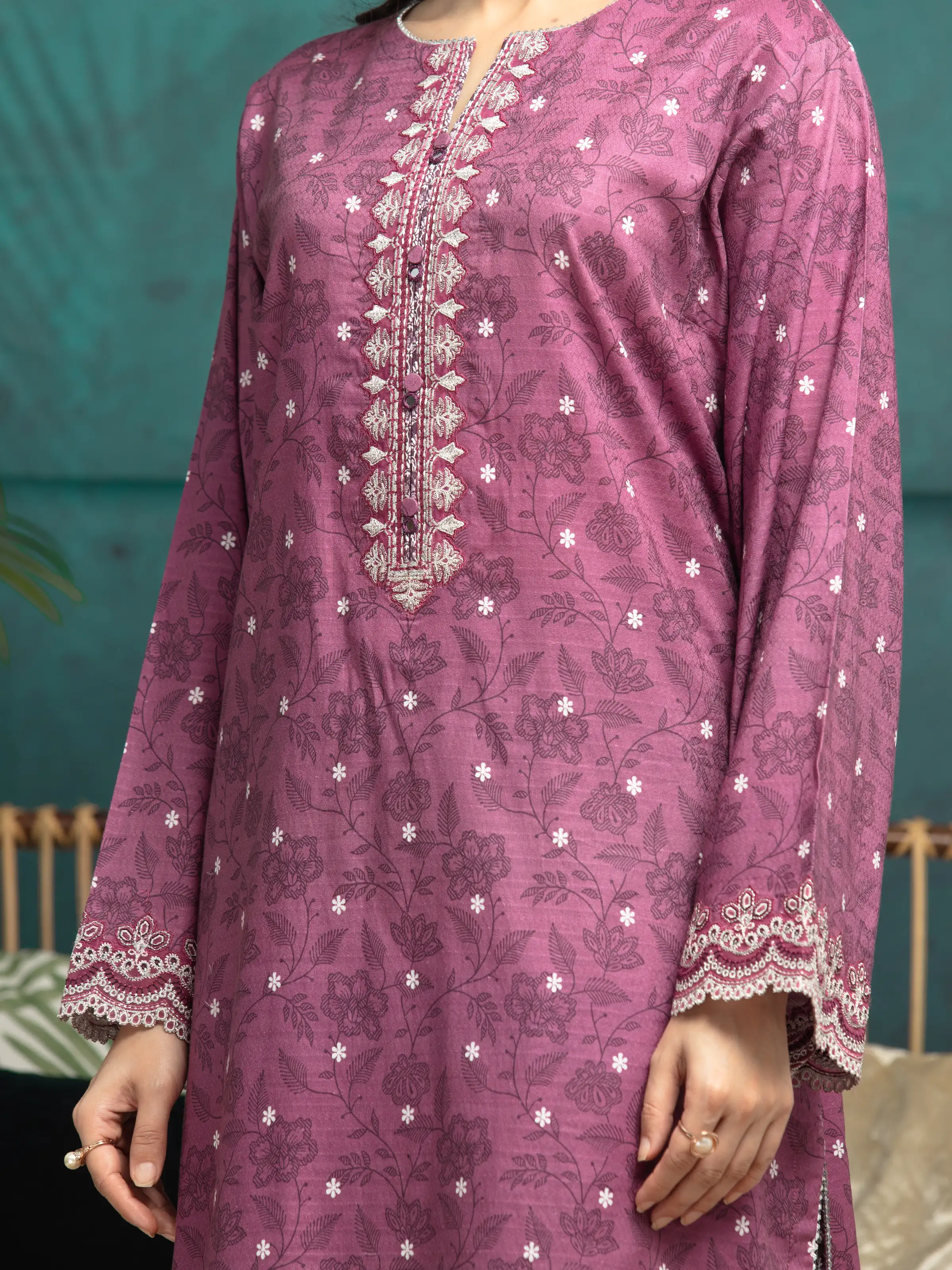 Unstitched Embroidered Dobby Suit - EWU5V7-30361-3P - Image 4
