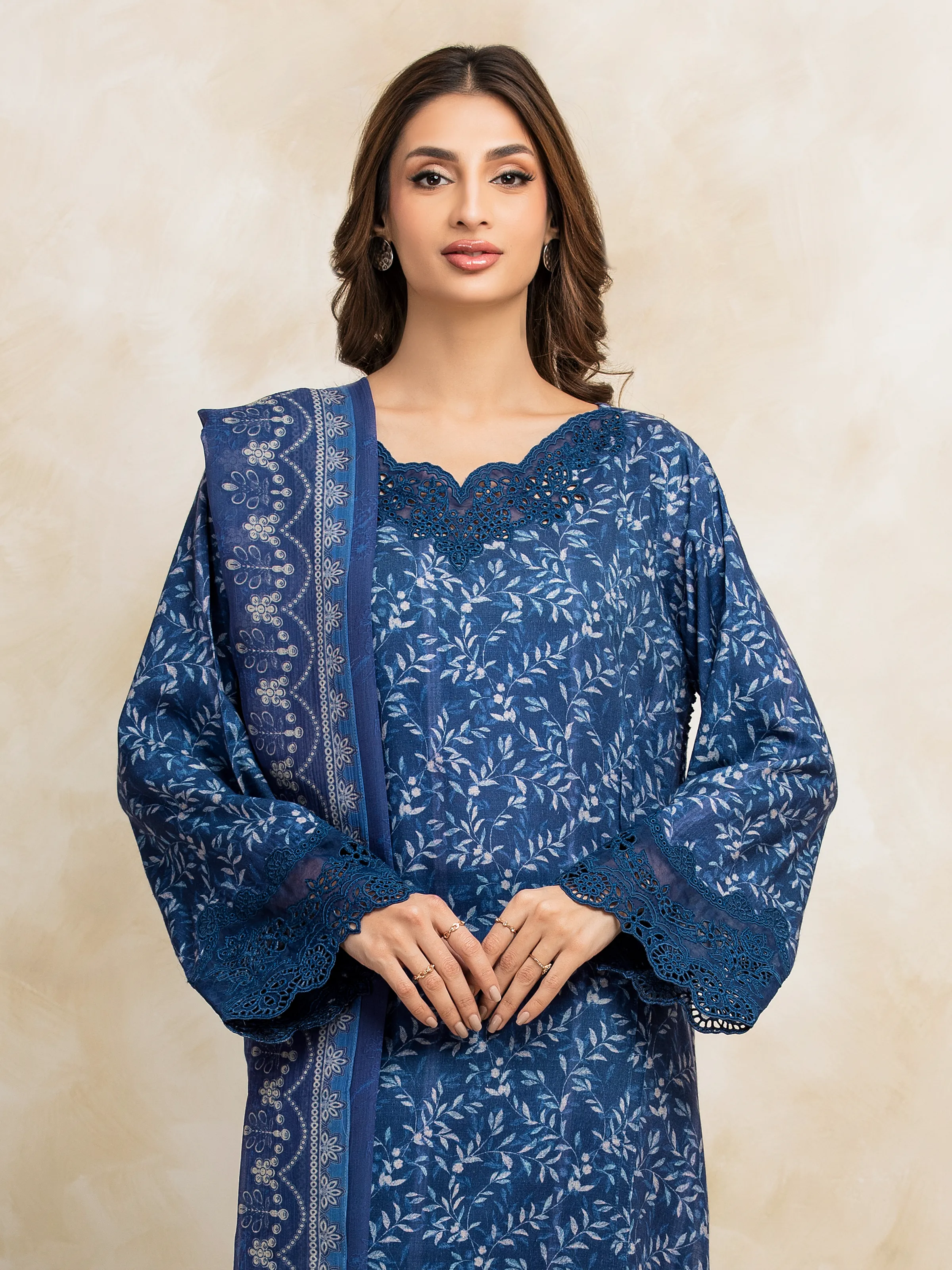 Unstitched Embroidered Raw Silk Suit - EWU5V16-30224-3P - Image 2