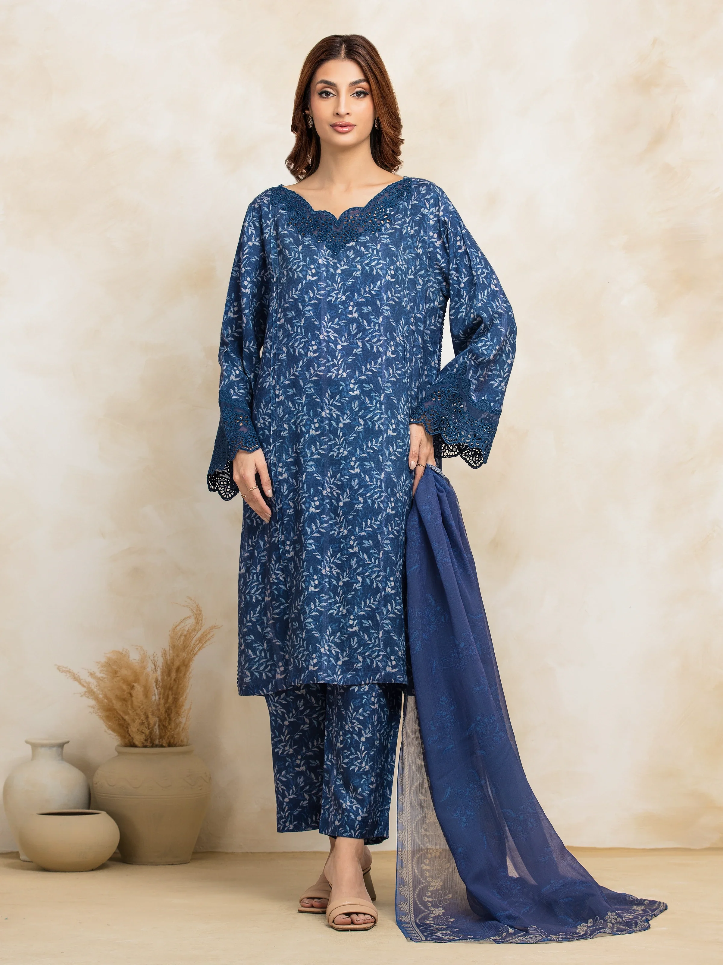 Unstitched Printed Raw Silk Suit - EWU5V16-30224P-3P - Image 4