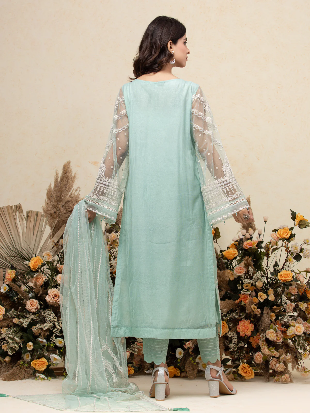 Unstitched Embroidered Net Shirt Trouser - EWU23V15-26655ST - Image 2