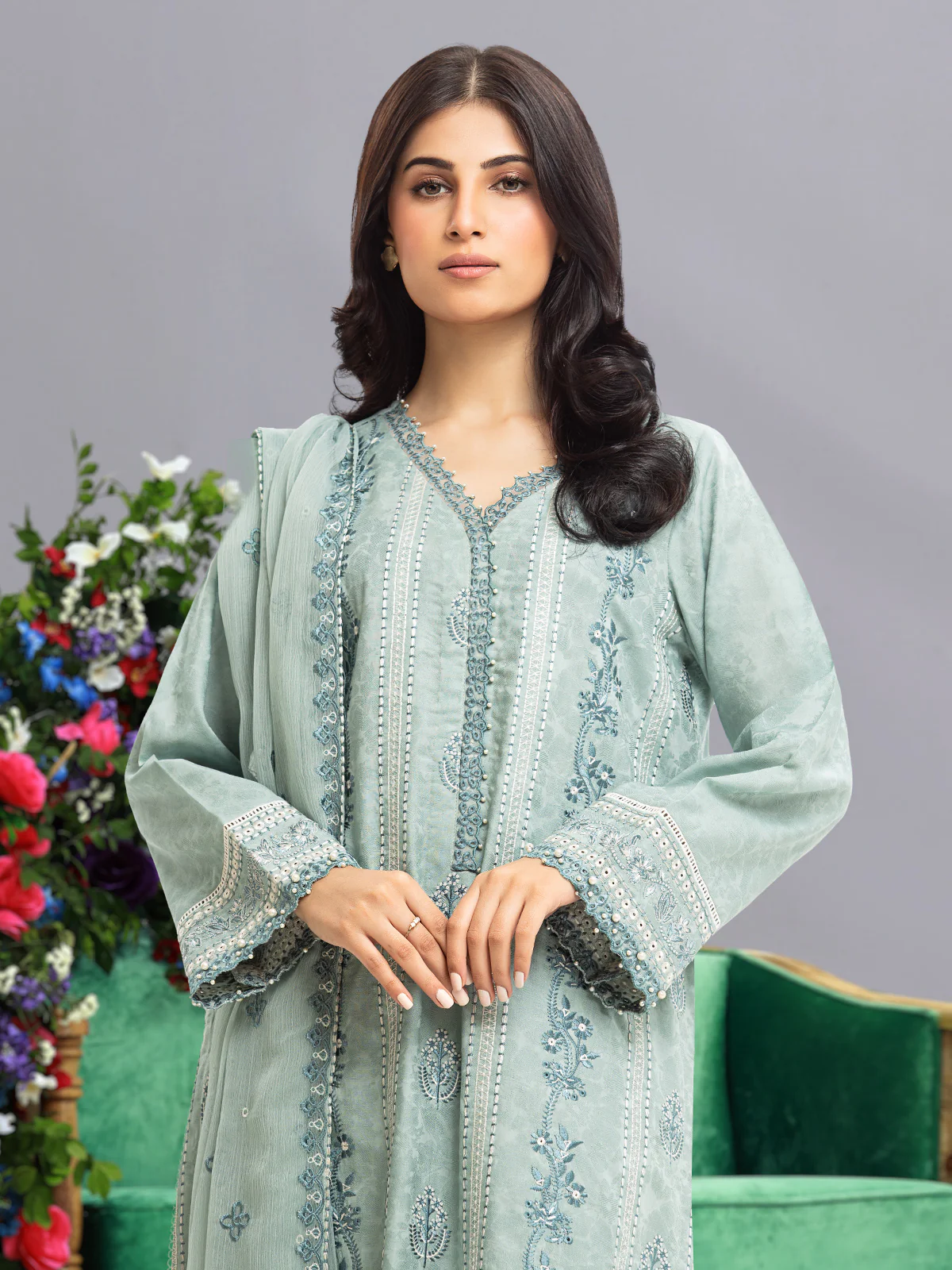 Unstitched Embroidered Dobby Shirt - EWU23V7-26740S - Image 4