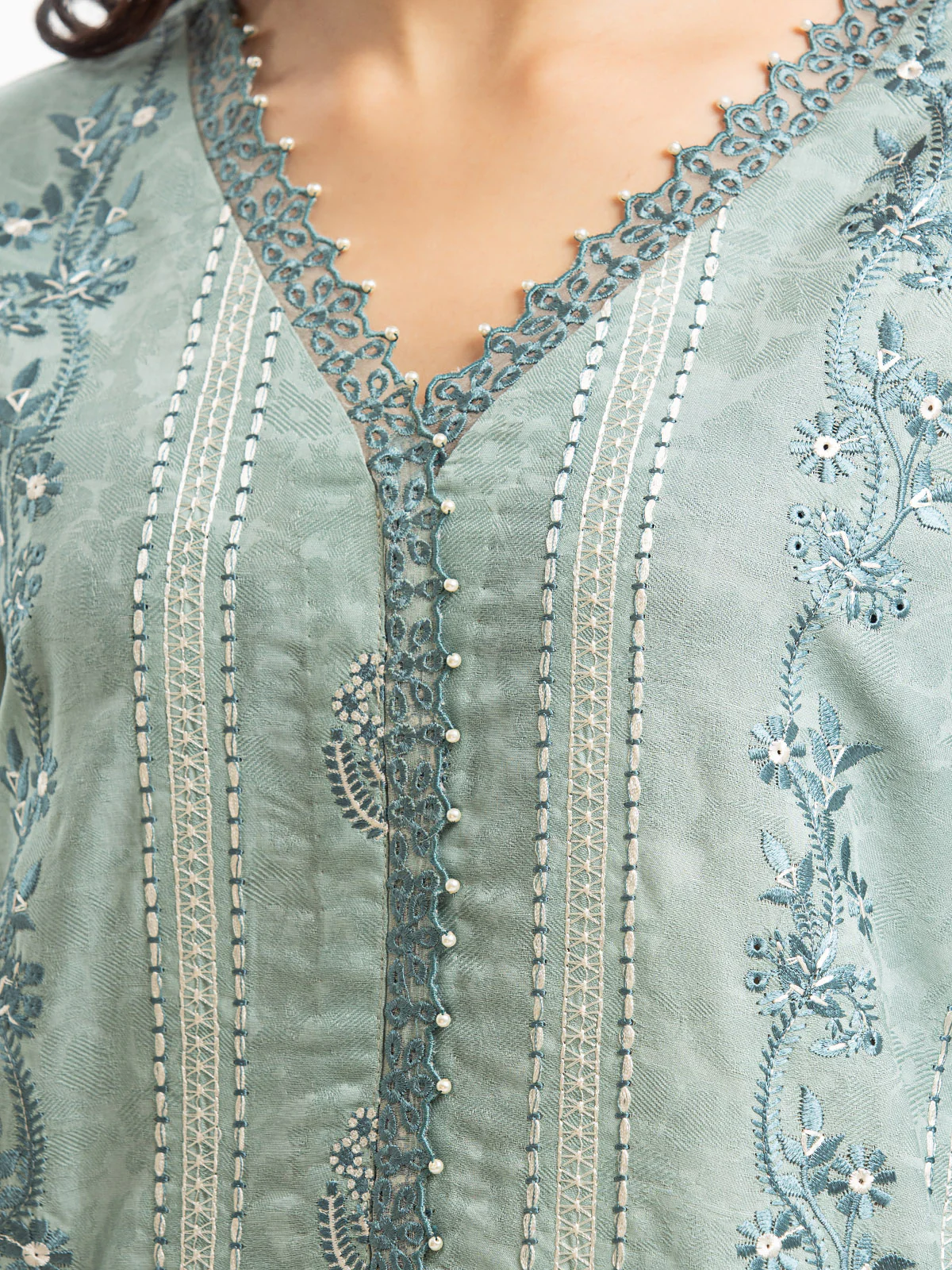 Unstitched Embroidered Dobby Shirt Trouser - EWU23V7-26740ST - Image 5