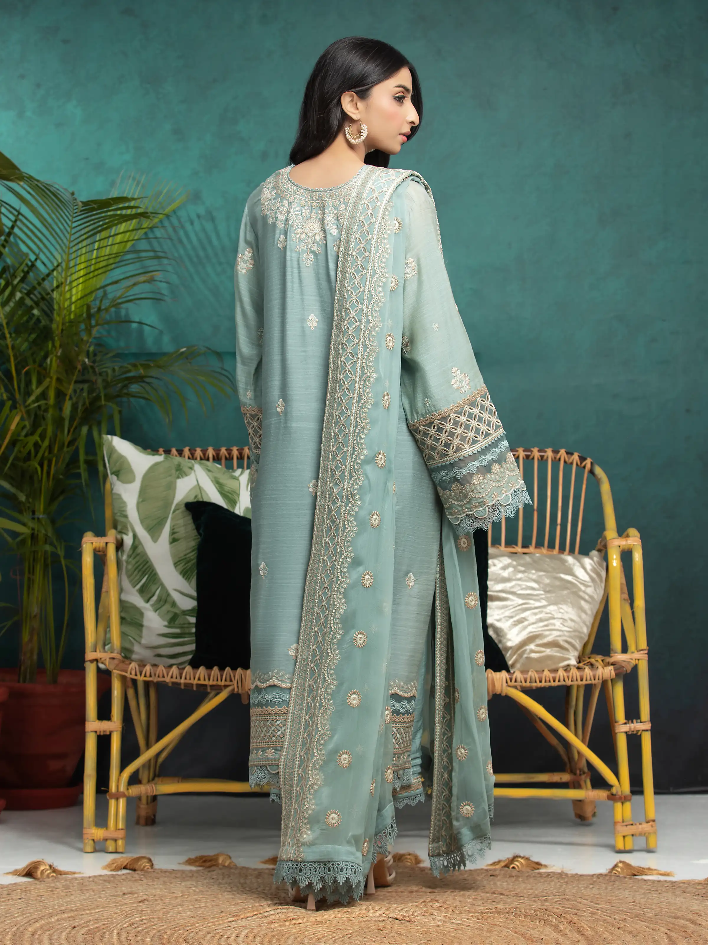 Unstitched Embroidered Raw Silk Suit - EWU24V16-30282-3P - Image 2