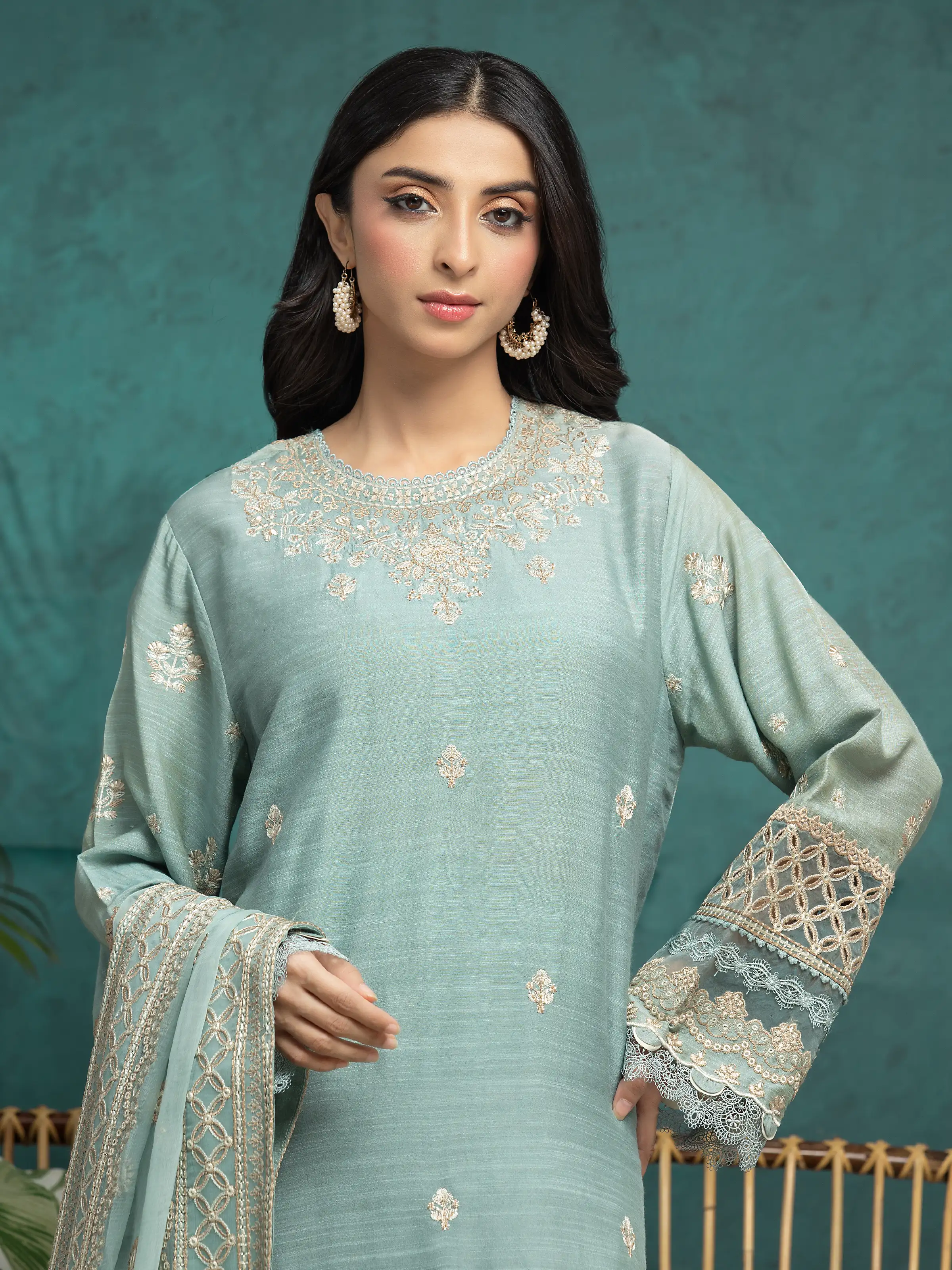 Unstitched Embroidered Raw Silk Suit - EWU24V16-30282-3P - Image 3