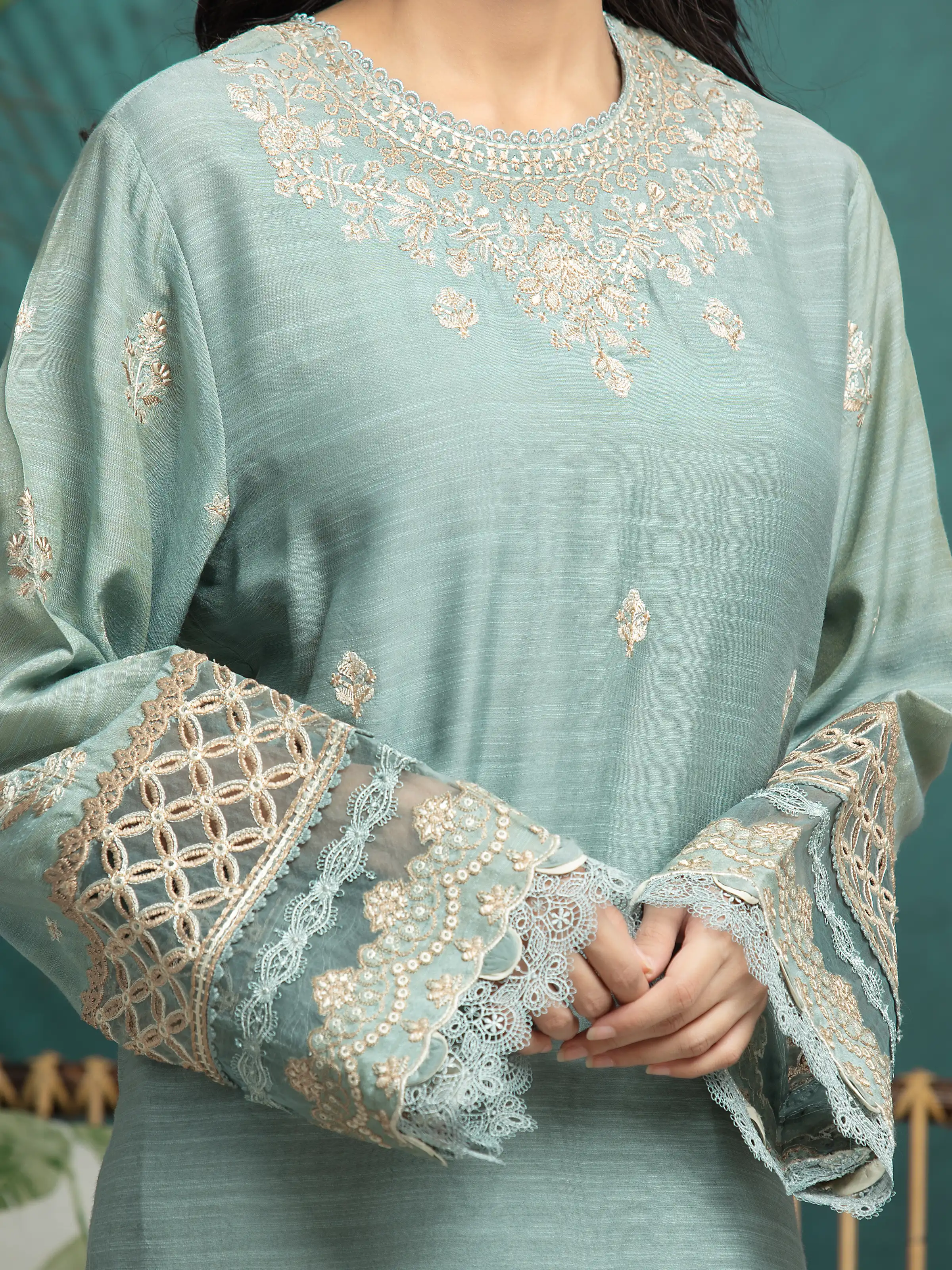 Unstitched Embroidered Raw Silk Suit - EWU24V16-30282-3P - Image 4