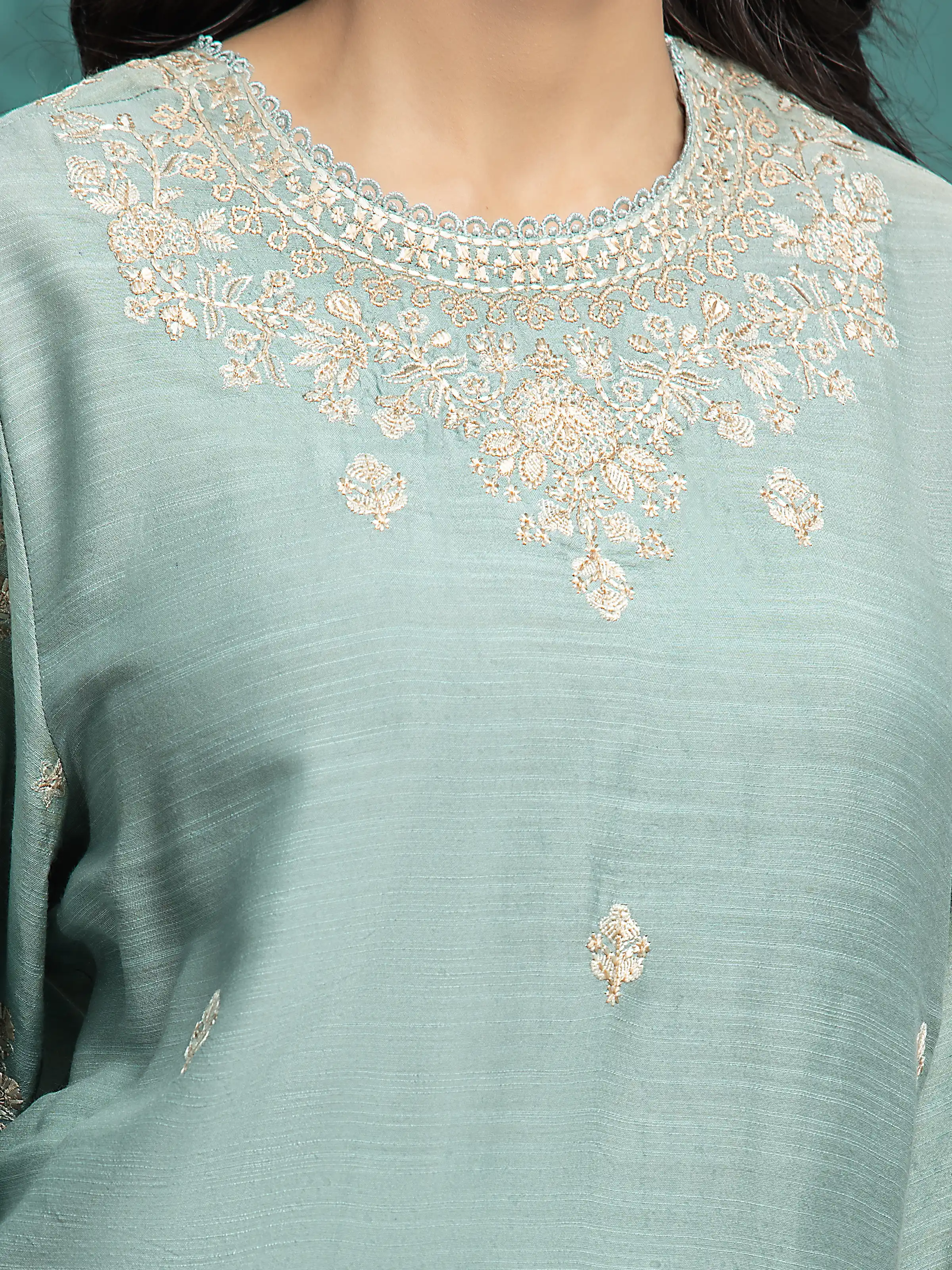 Unstitched Embroidered Raw Silk Suit - EWU24V16-30282-3P - Image 5
