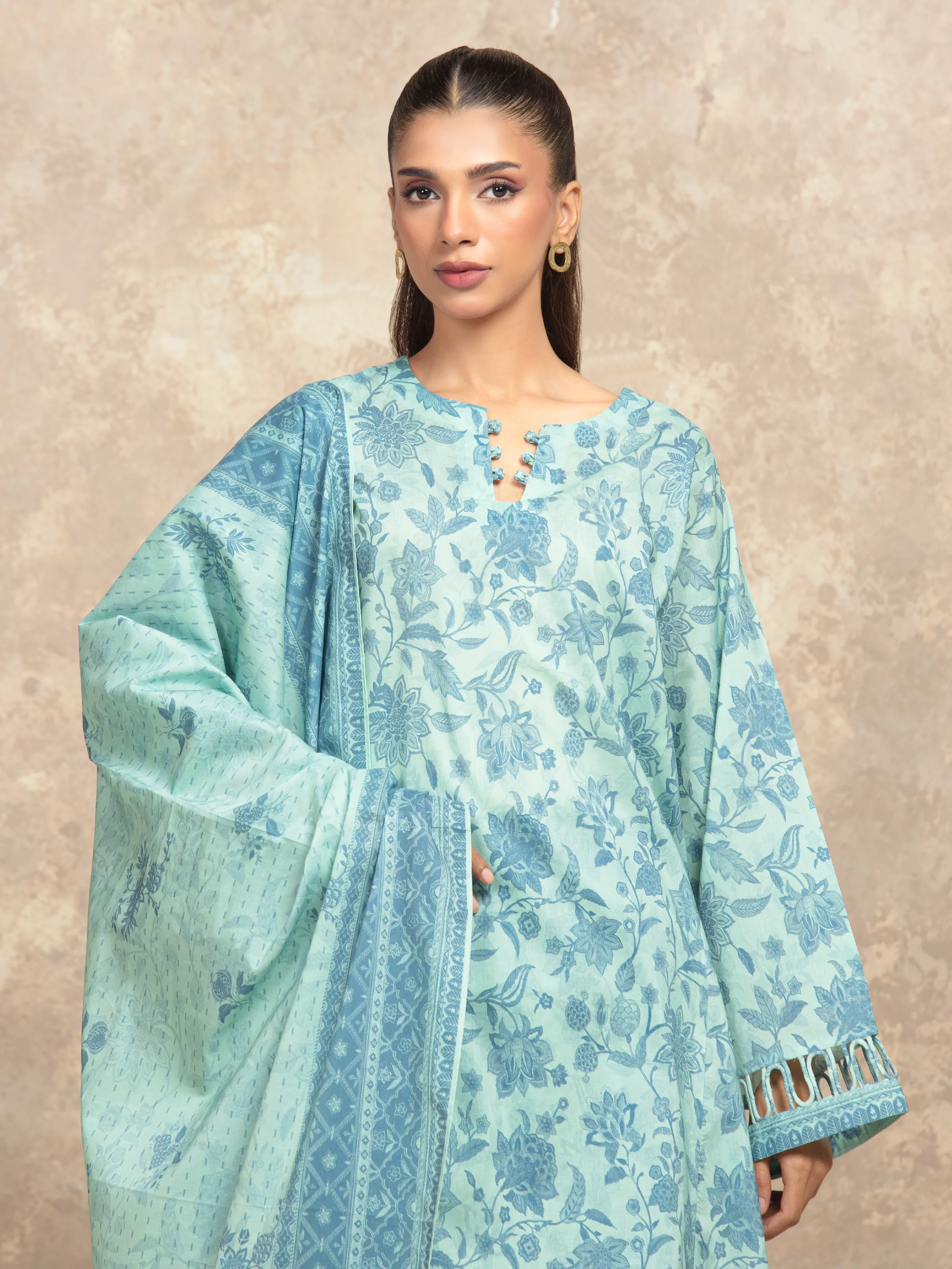 Unstitched Mist Green Printed Lawn Suit - EWU6A1-36505-3P - Image 2