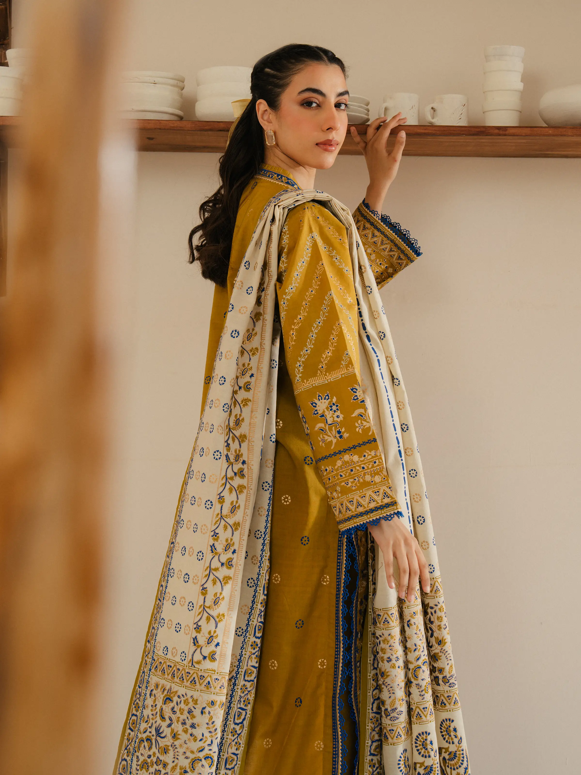 Unstitched Block Print Cambric Suit - EWU5M1-016-3P - Image 2