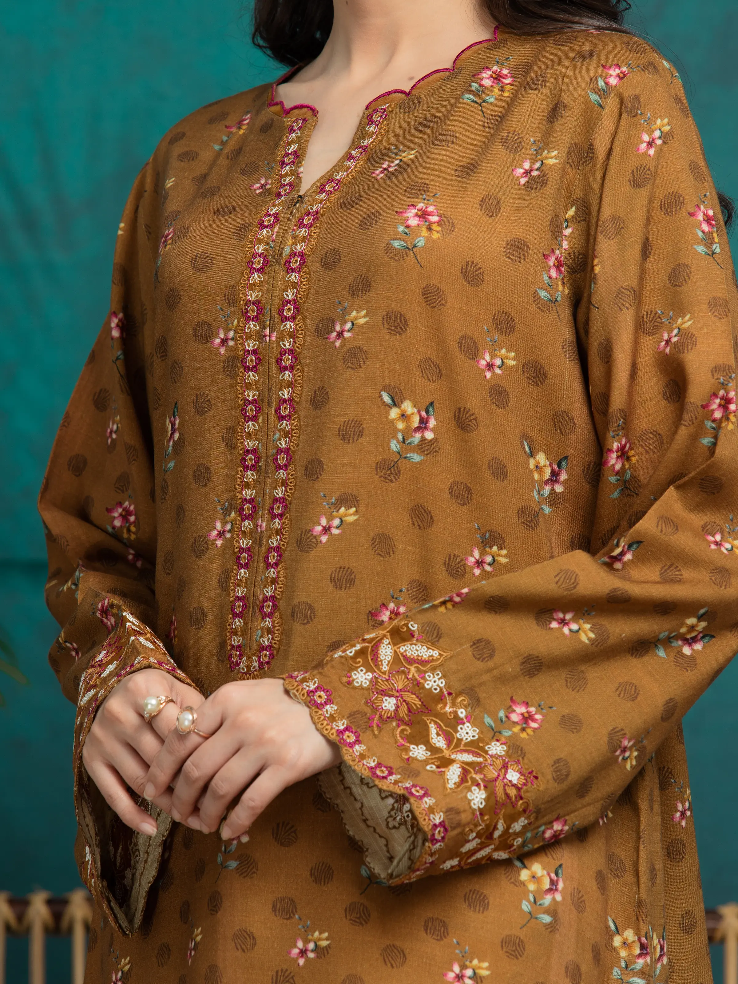 Unstitched Embroidered Raw Silk Suit - EWU24V16-30374-3P - Image 3