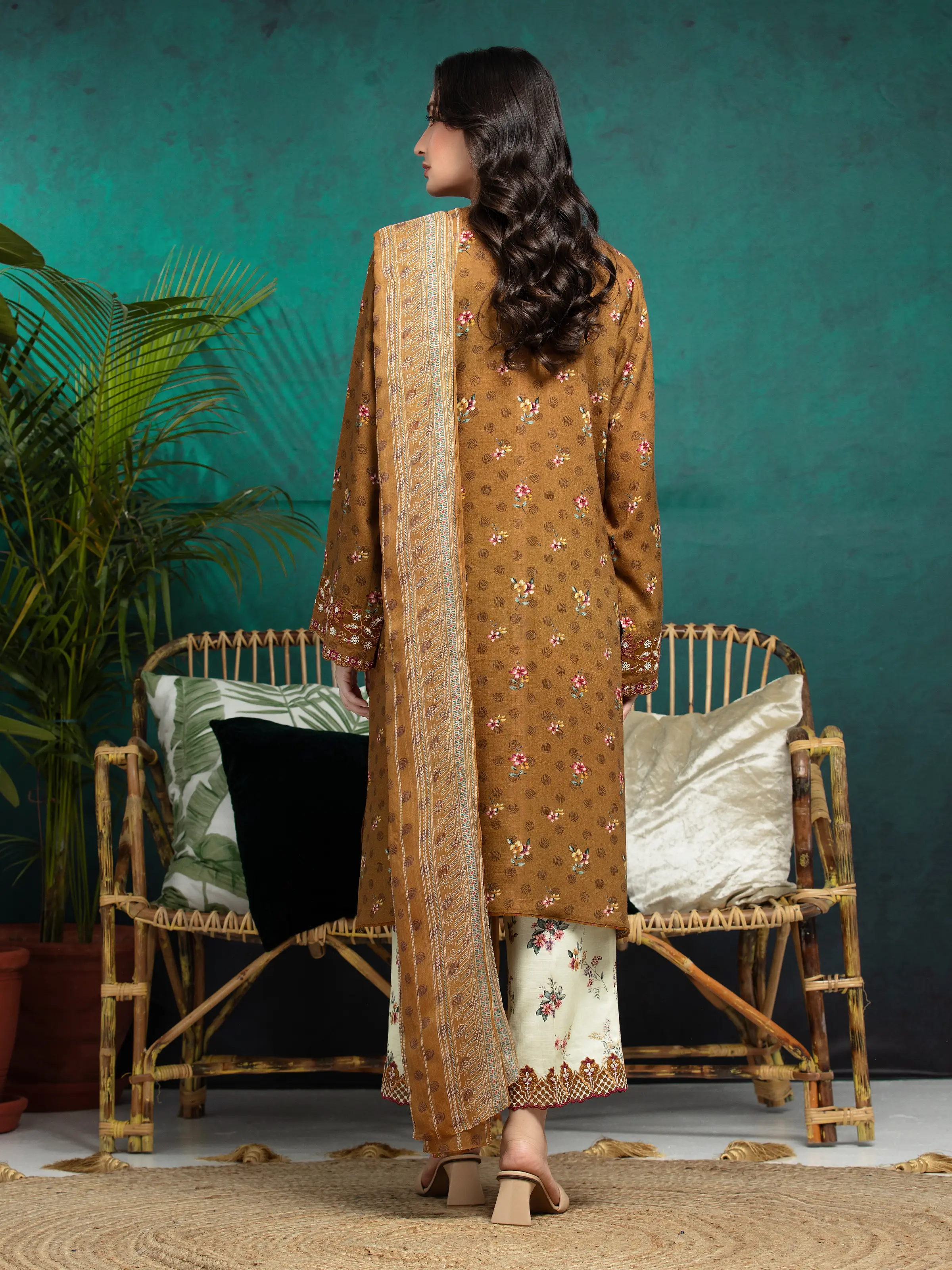Unstitched Embroidered Raw Silk Suit - EWU24V16-30374-3P - Image 4