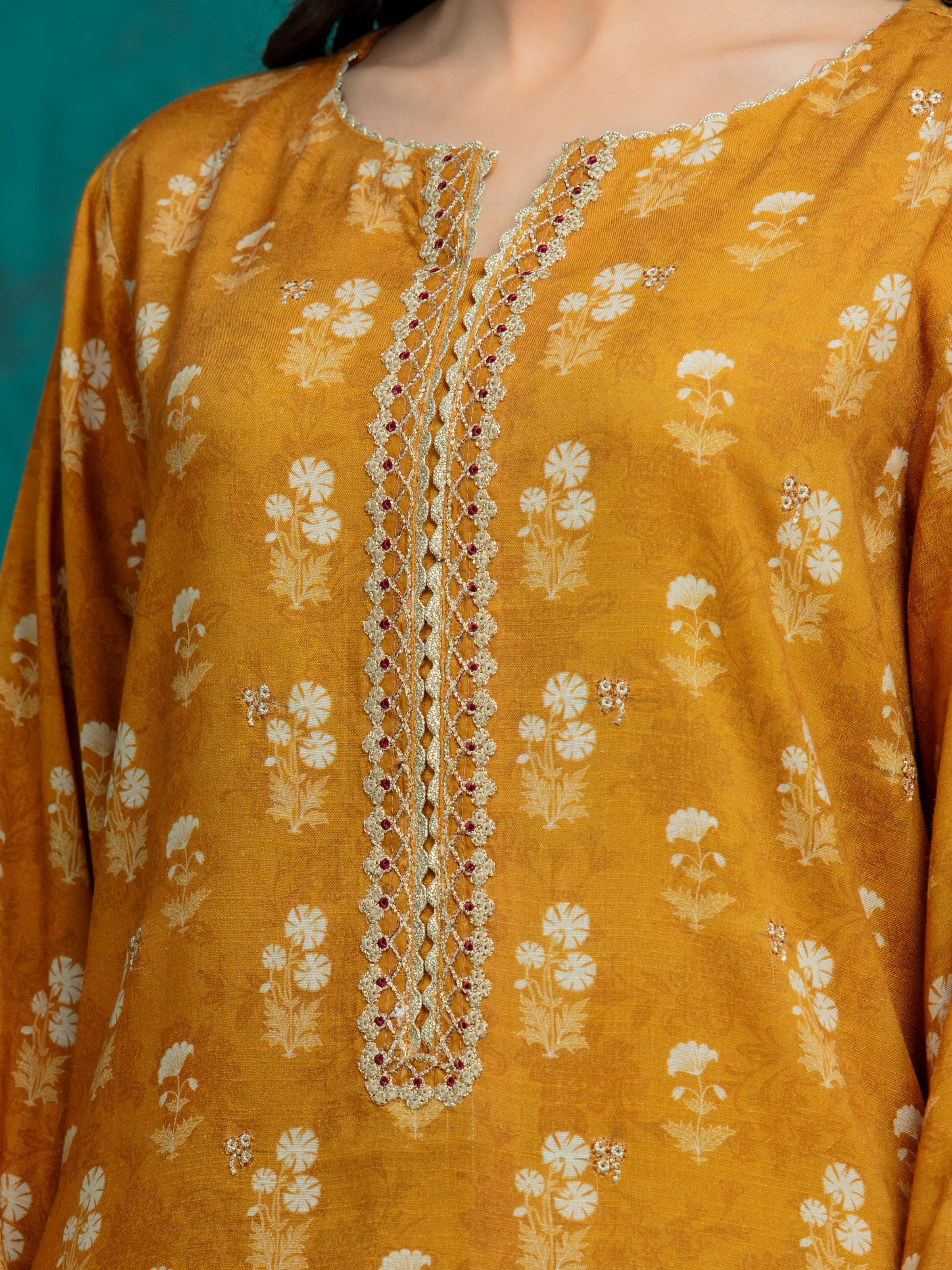 Unstitched Embroidered Raw Silk Suit - EWU24V16-30377-3P - Image 3