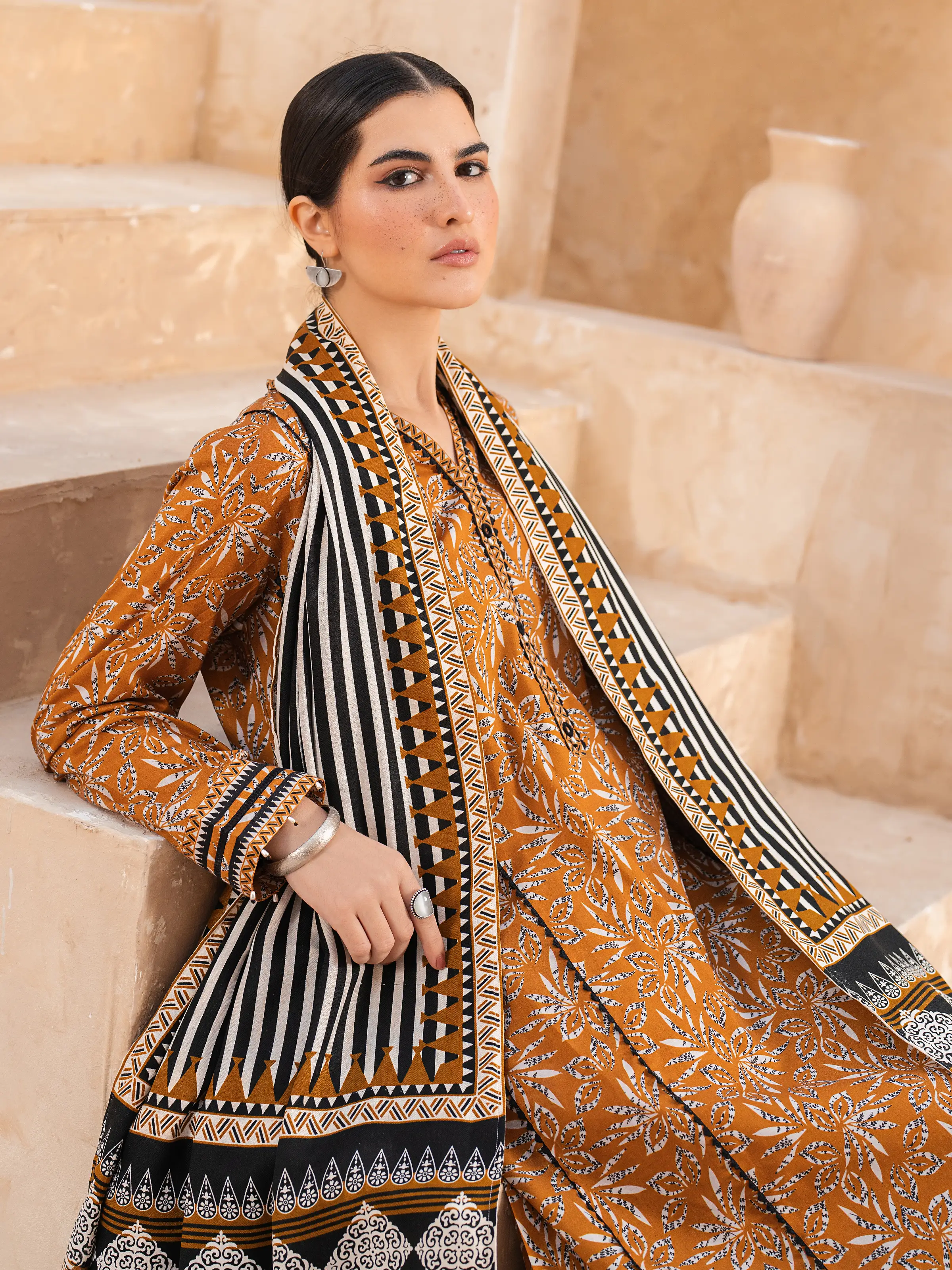 Unstitched Printed Khaddar Suit - EWU24M3-077 - Image 2