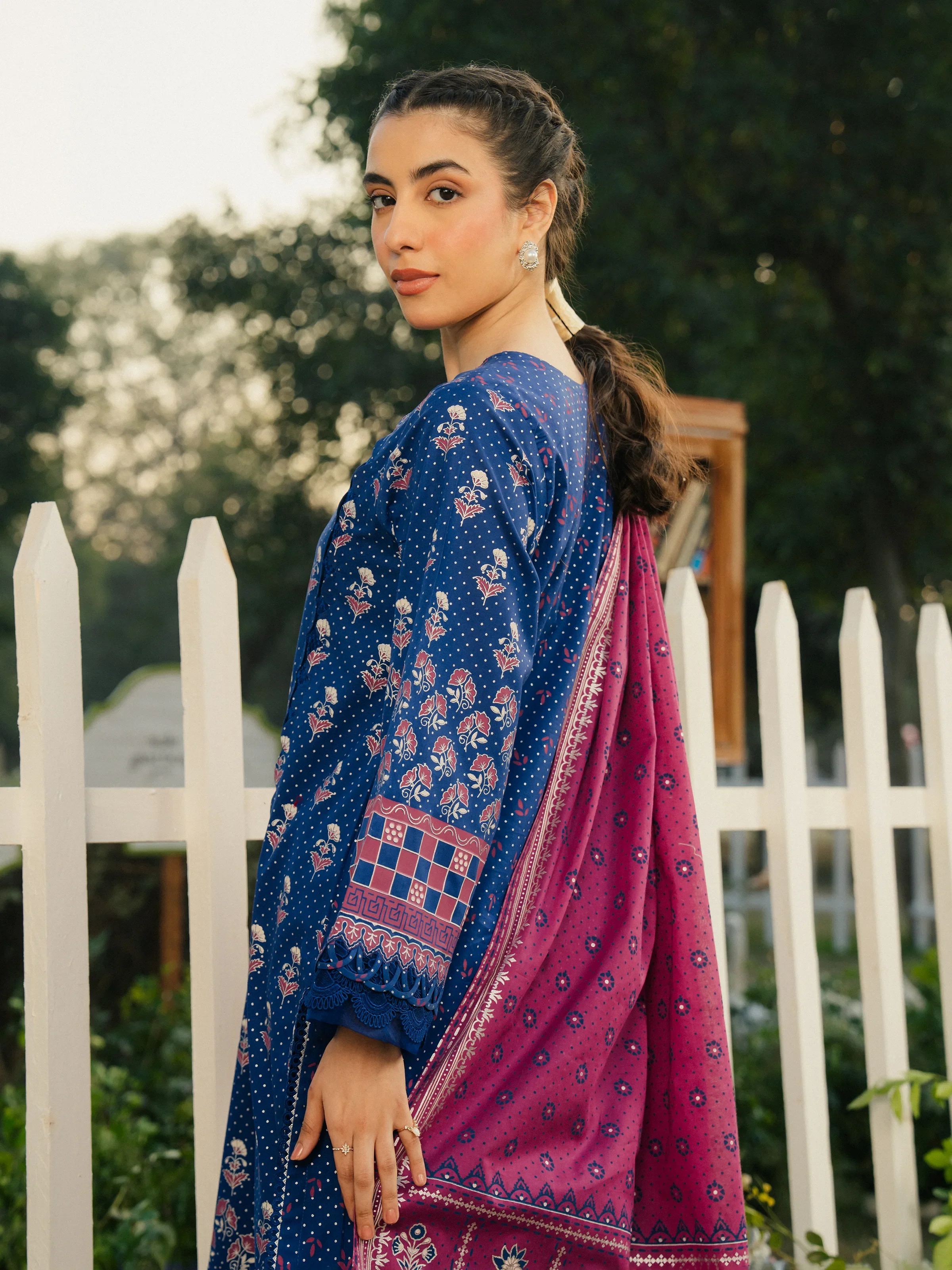 Unstitched Block Print Cambric Suit - EWU5M1-007-3P - Image 2