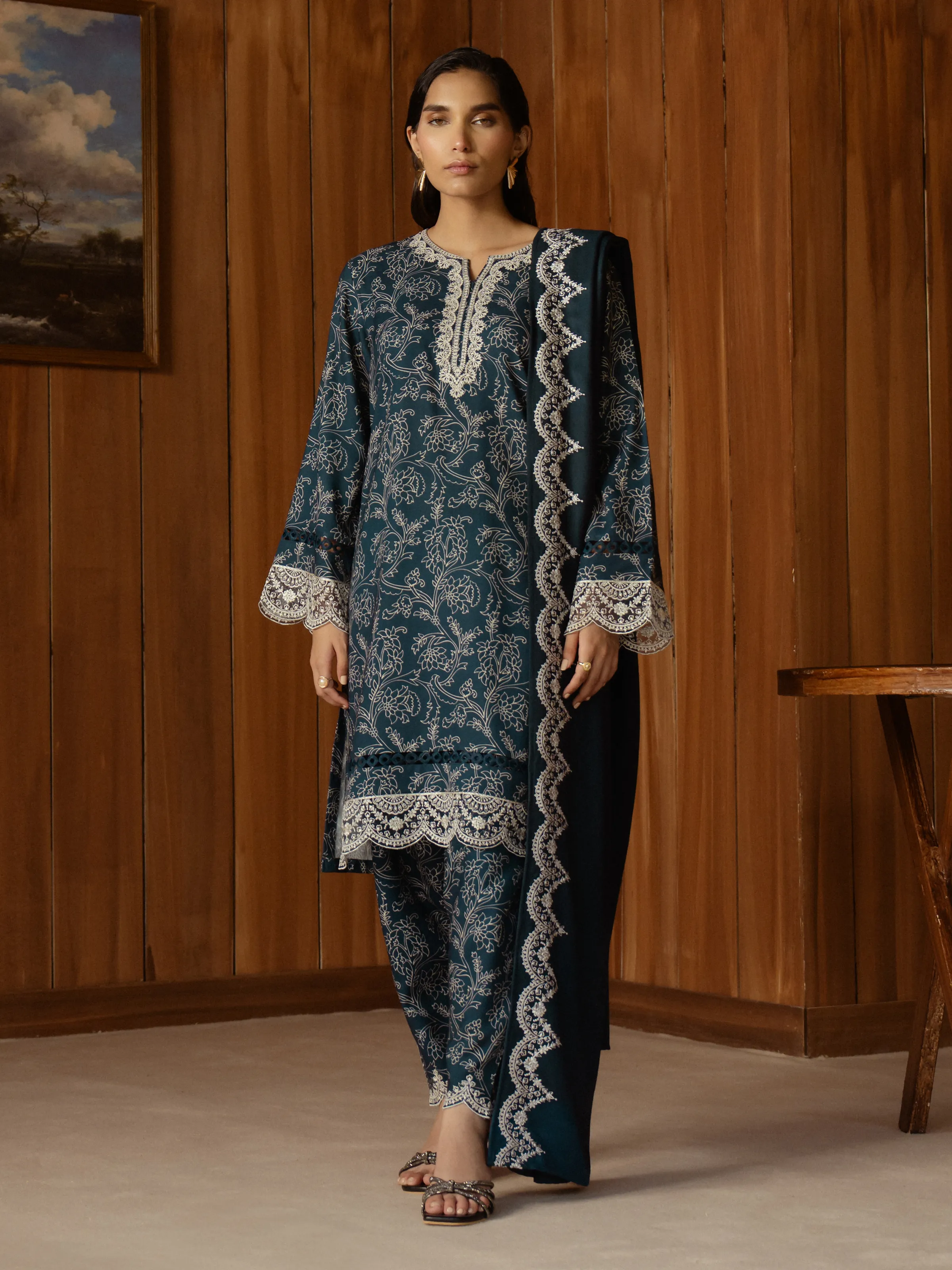 Unstitched Embroidered Marina Twill Shirt Trouser - EWU24V14-30177ST - Image 2