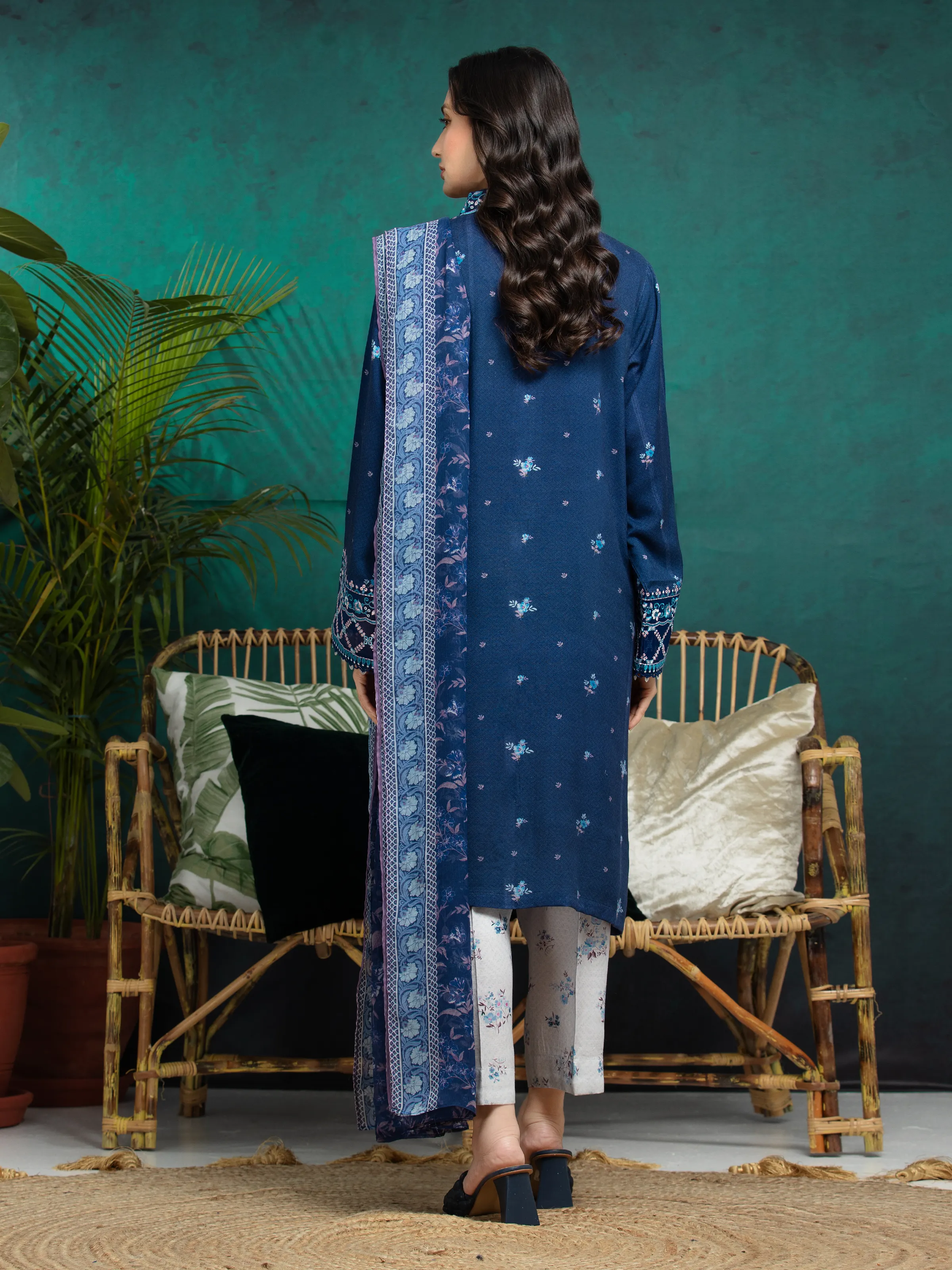 Unstitched Embroidered Raw Silk Suit - EWU24V16-30372-3P - Image 2