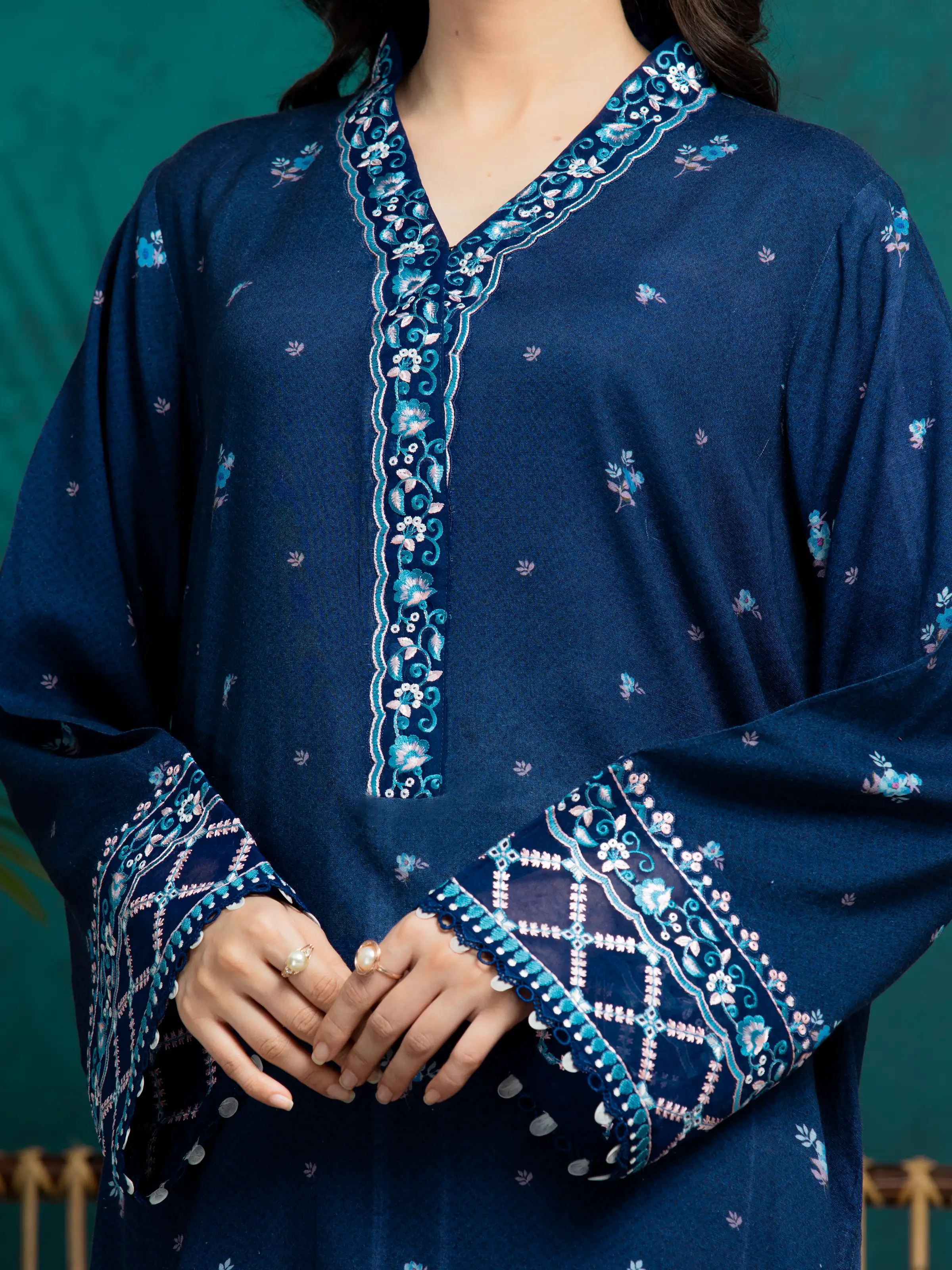 Unstitched Embroidered Raw Silk Suit - EWU24V16-30372-3P - Image 3