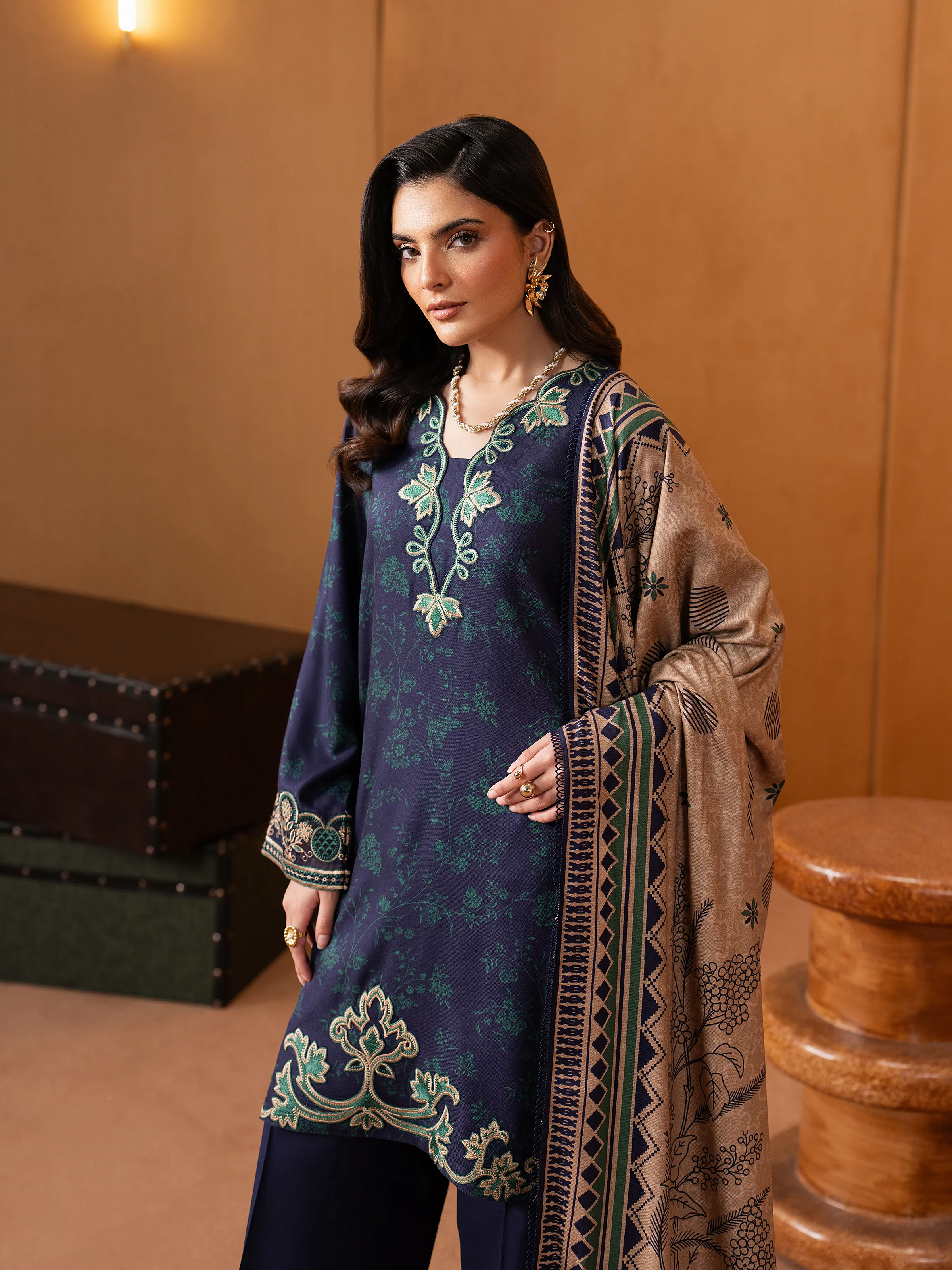 Unstitched Embroidered Twill Viscose Suit - EWU5V20-32082-3P - Image 2