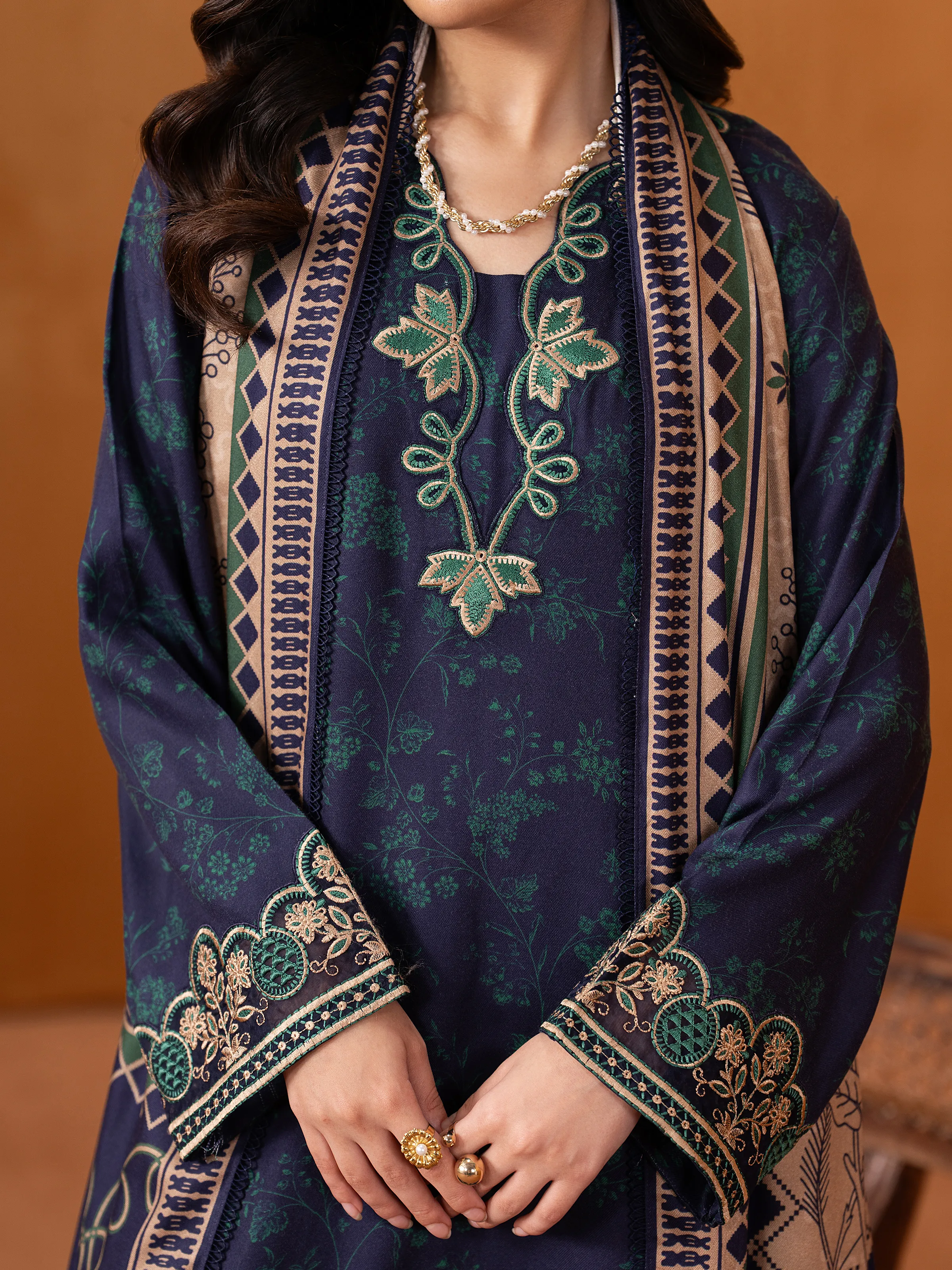 Unstitched Embroidered Twill Viscose Suit - EWU5V20-32082-3P - Image 3