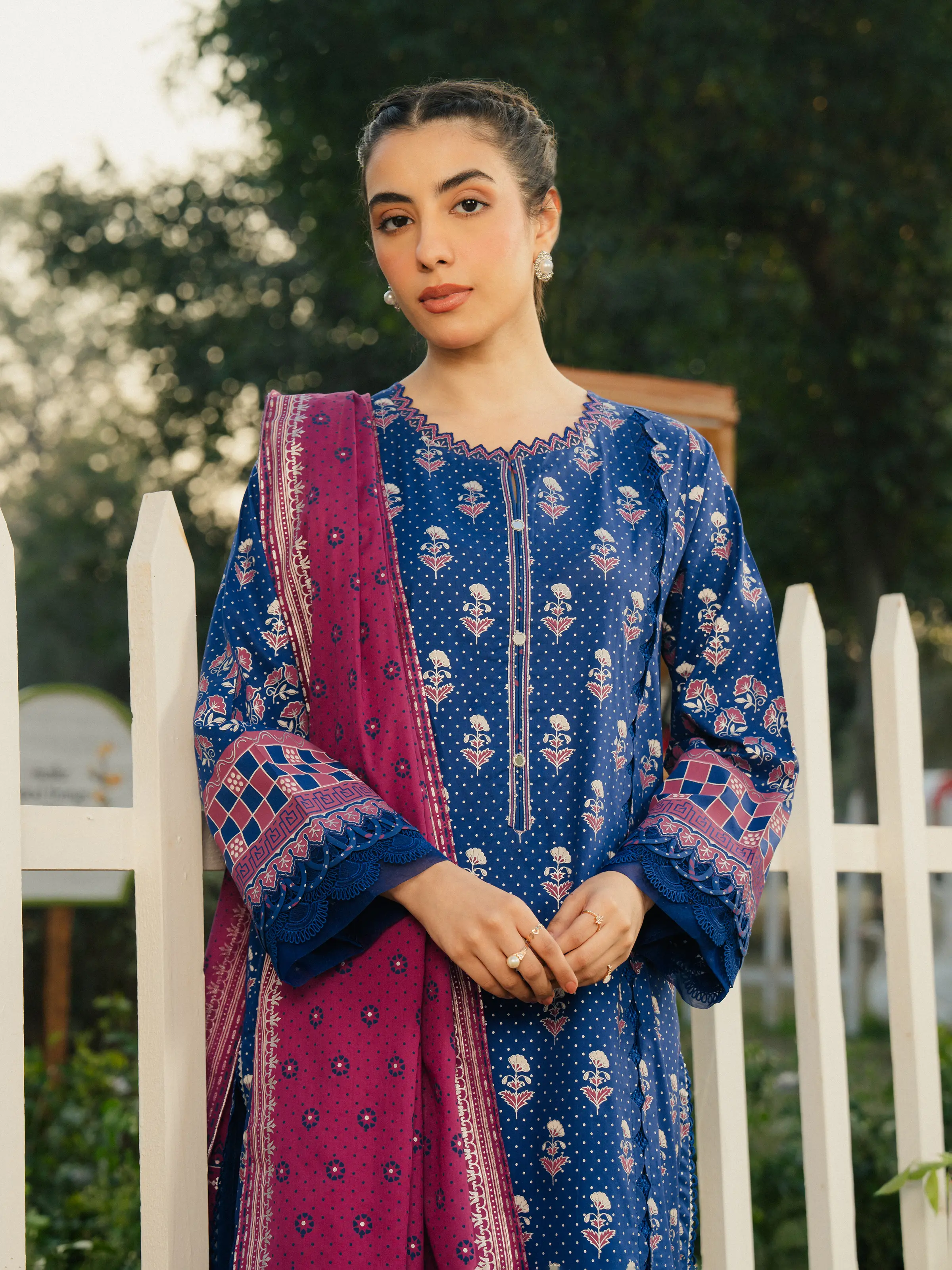 Unstitched Block Print Cambric Shirt - EWU5M1-007S