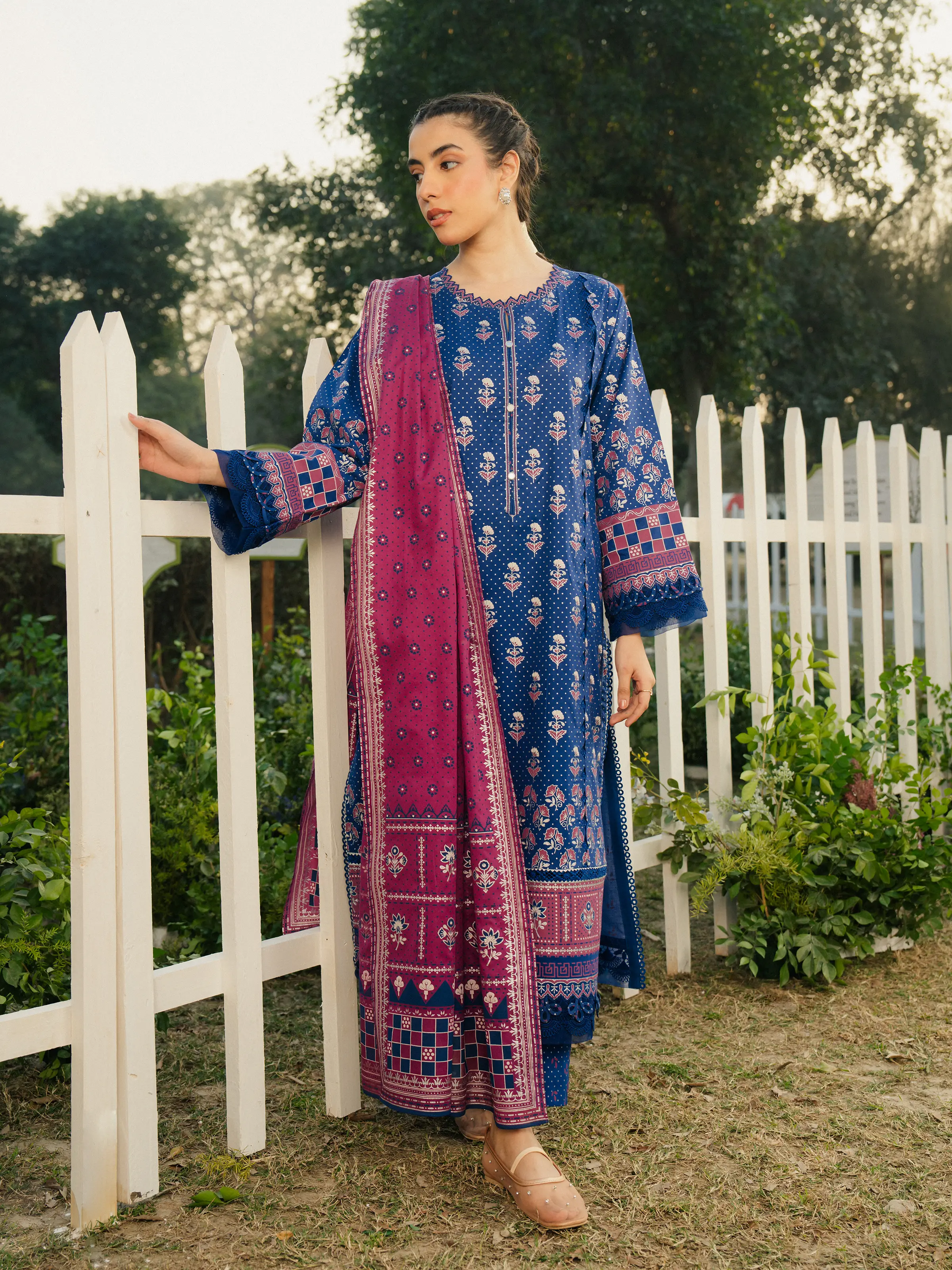 Unstitched Block Print Cambric Shirt - EWU5M1-007S - Image 2