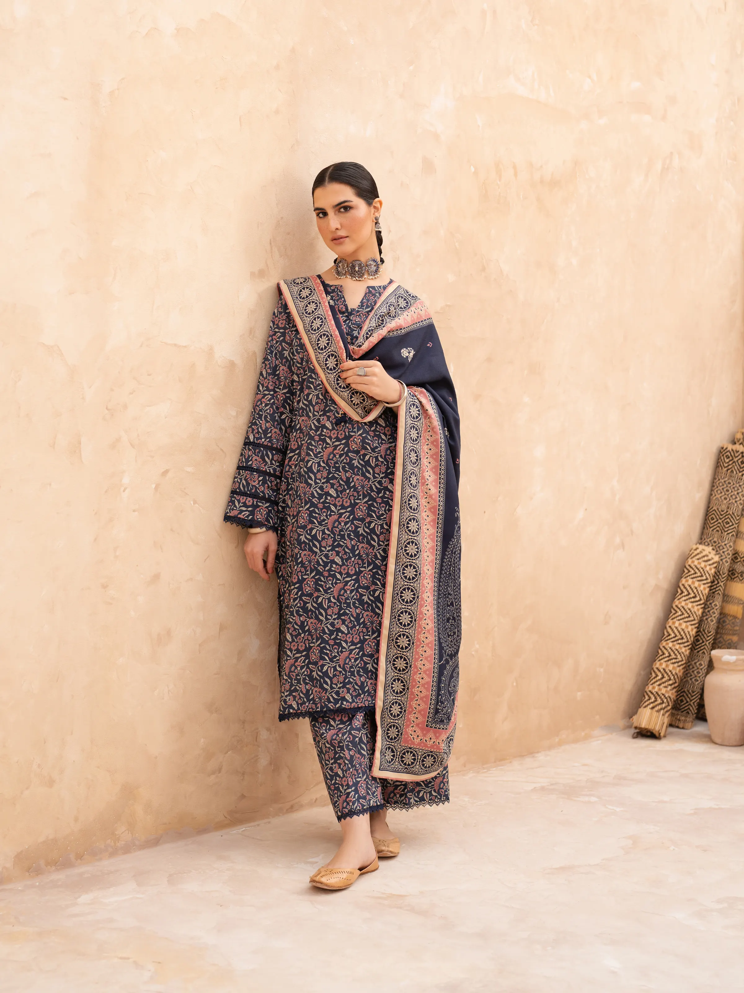 Unstitched Printed Khaddar Suit - EWU24M3-080 - Image 4