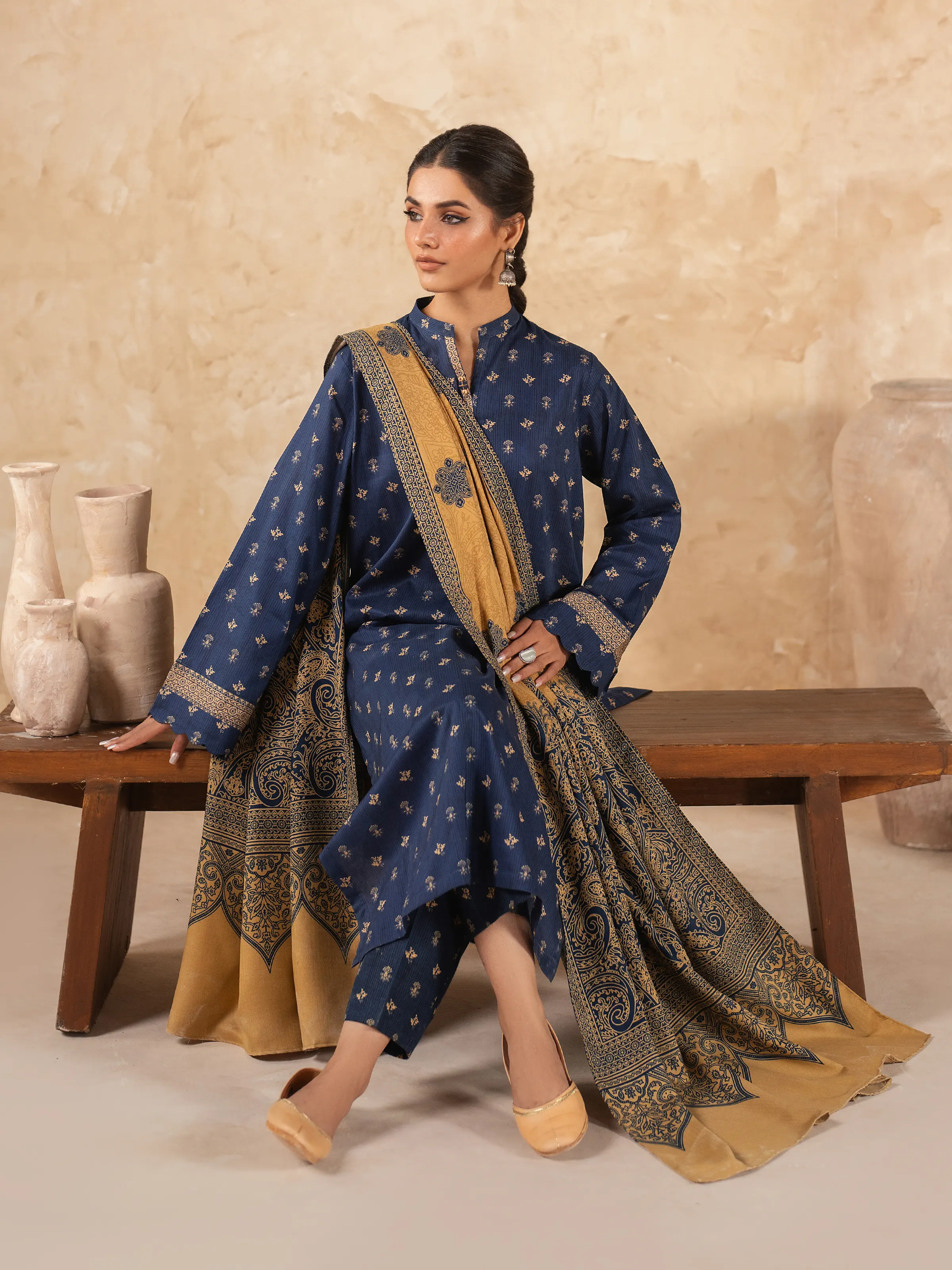 Unstitched Printed Khaddar Suit - EWU24M3-090 - Image 2
