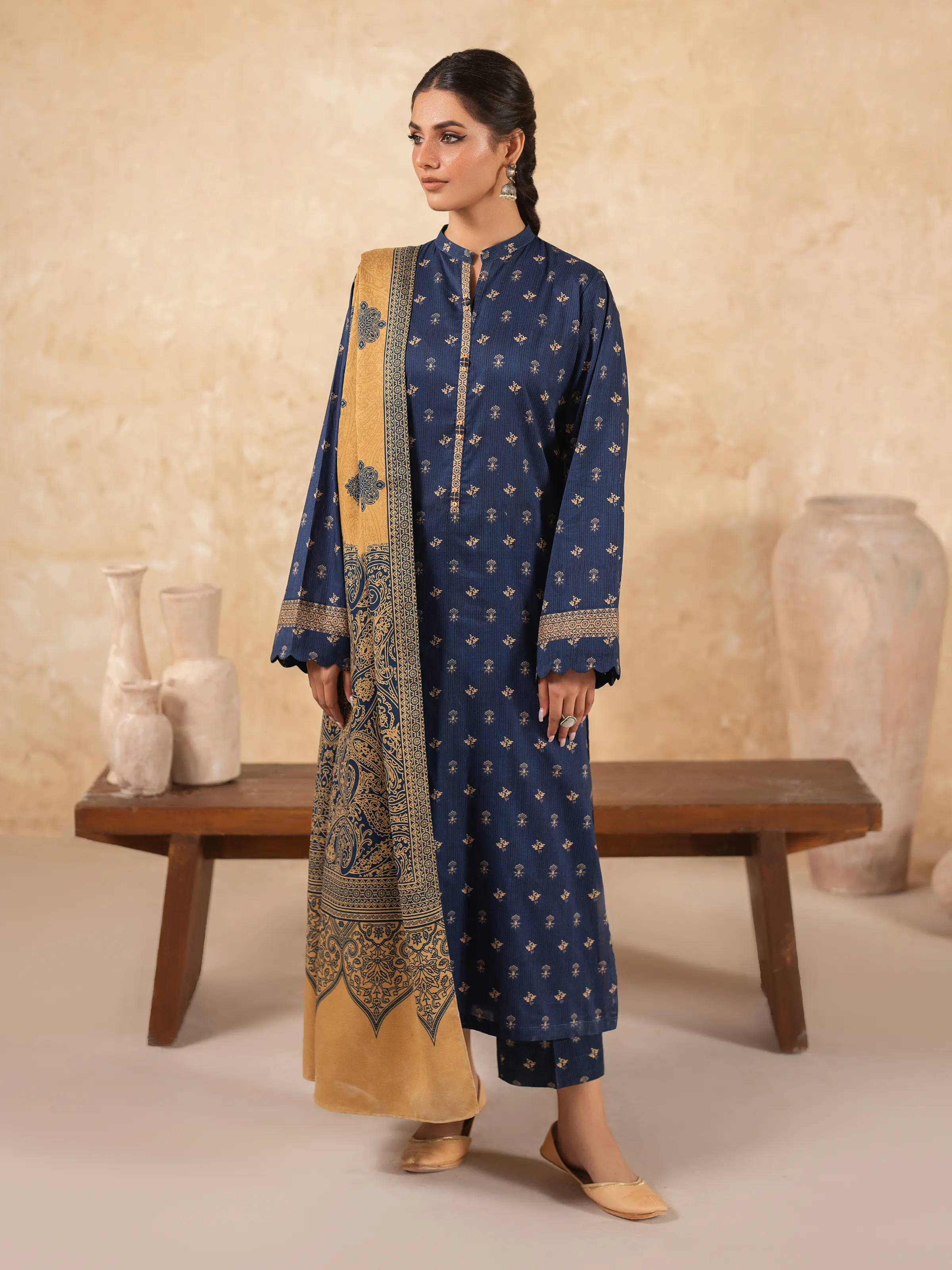 Unstitched Printed Khaddar Suit - EWU24M3-090 - Image 3