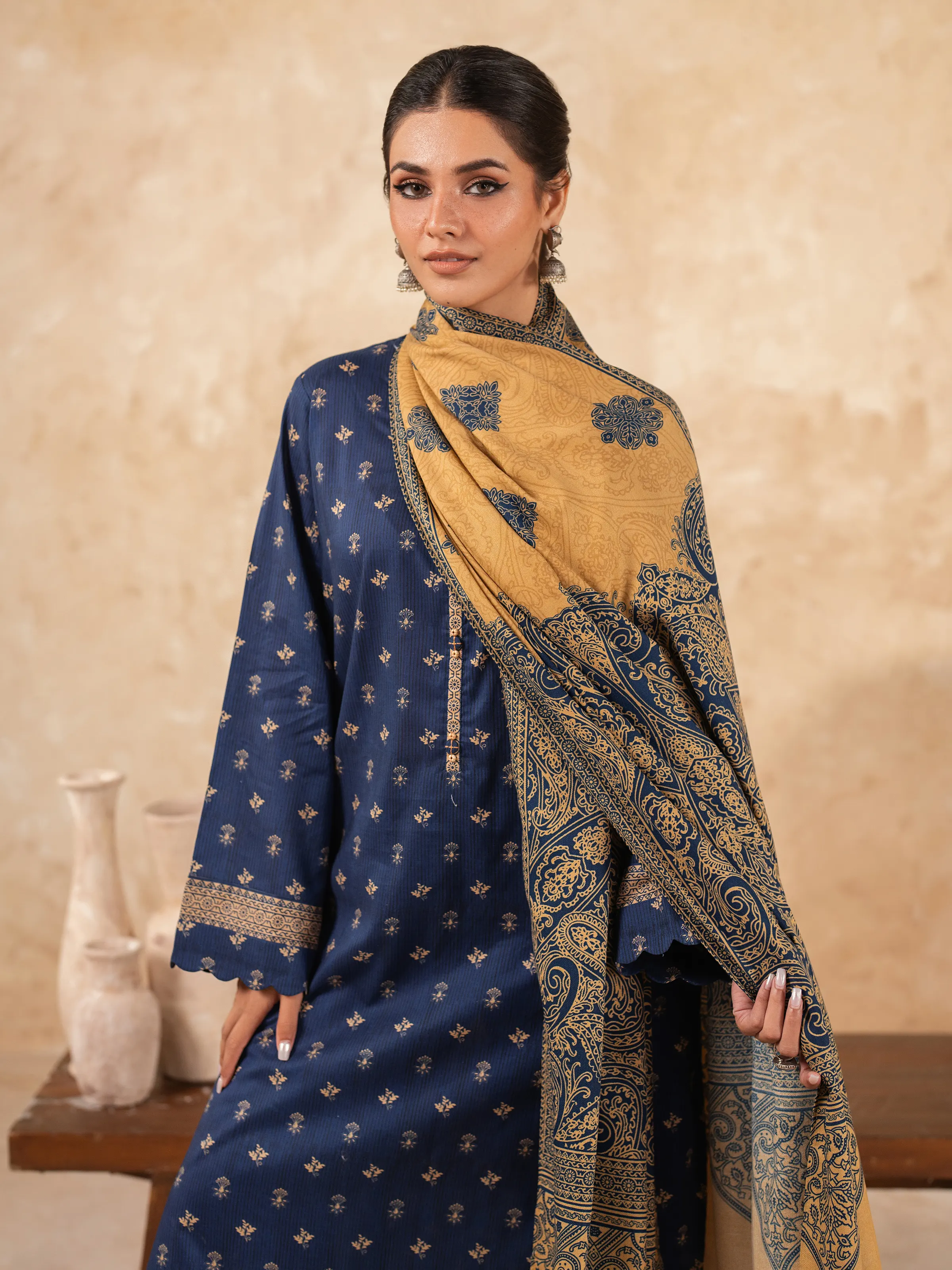 Unstitched Printed Khaddar Suit - EWU24M3-090 - Image 4