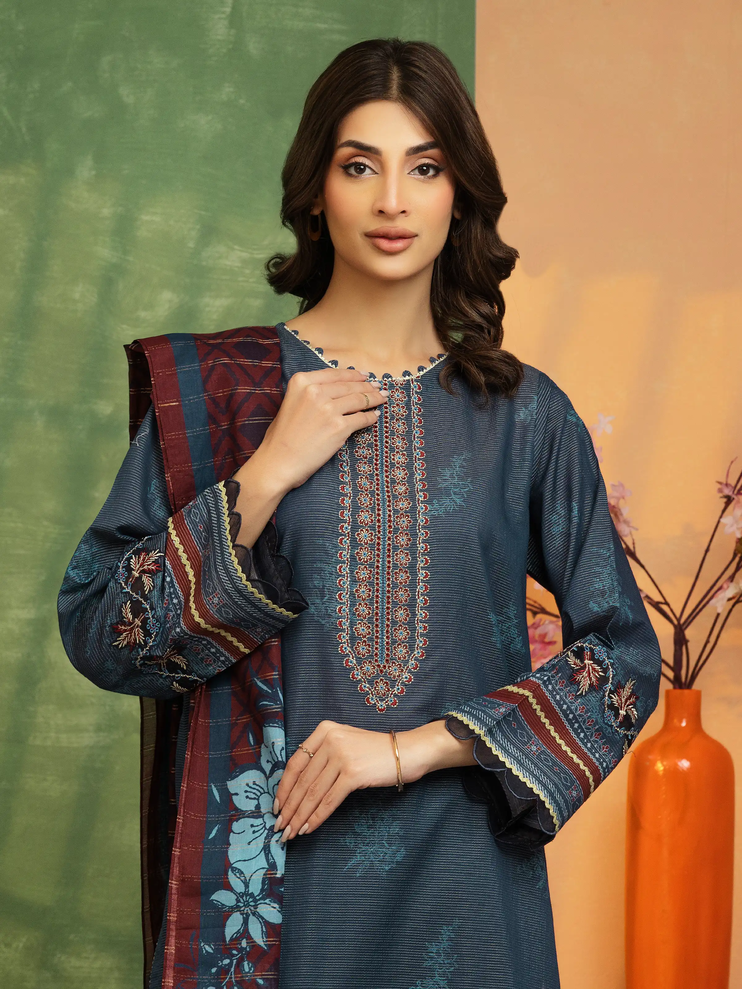 Unstitched Embroidered Zari Lawn Suit - EWU5V1-31195-3P - Image 3
