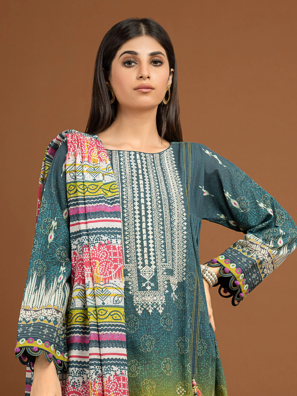 Unstitched Embroidered Viscose Suit - EWU22V13-24033 - Image 2