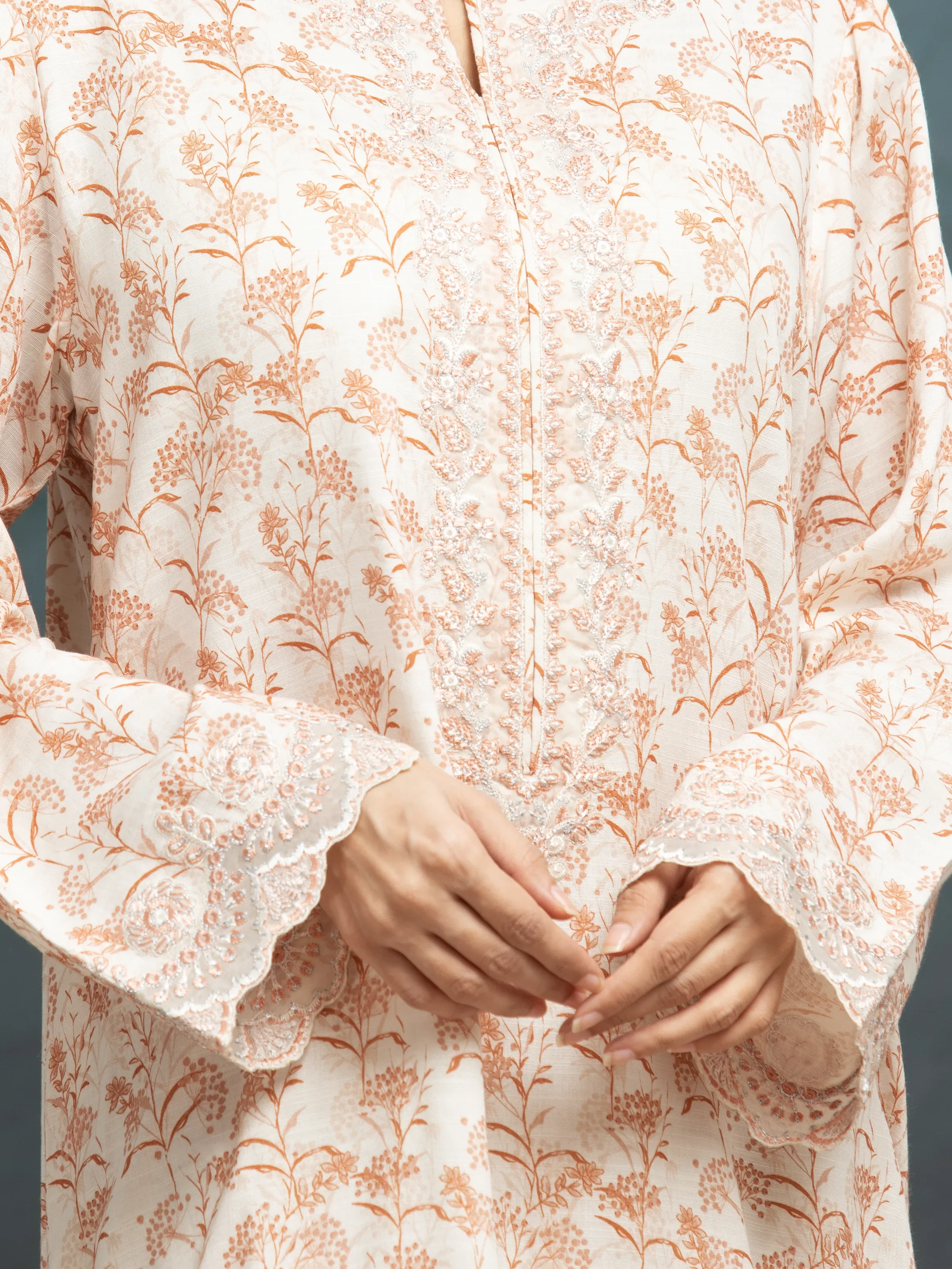 Unstitched Embroidered Raw Silk Suit - EWU5V16-30218-3P - Image 3