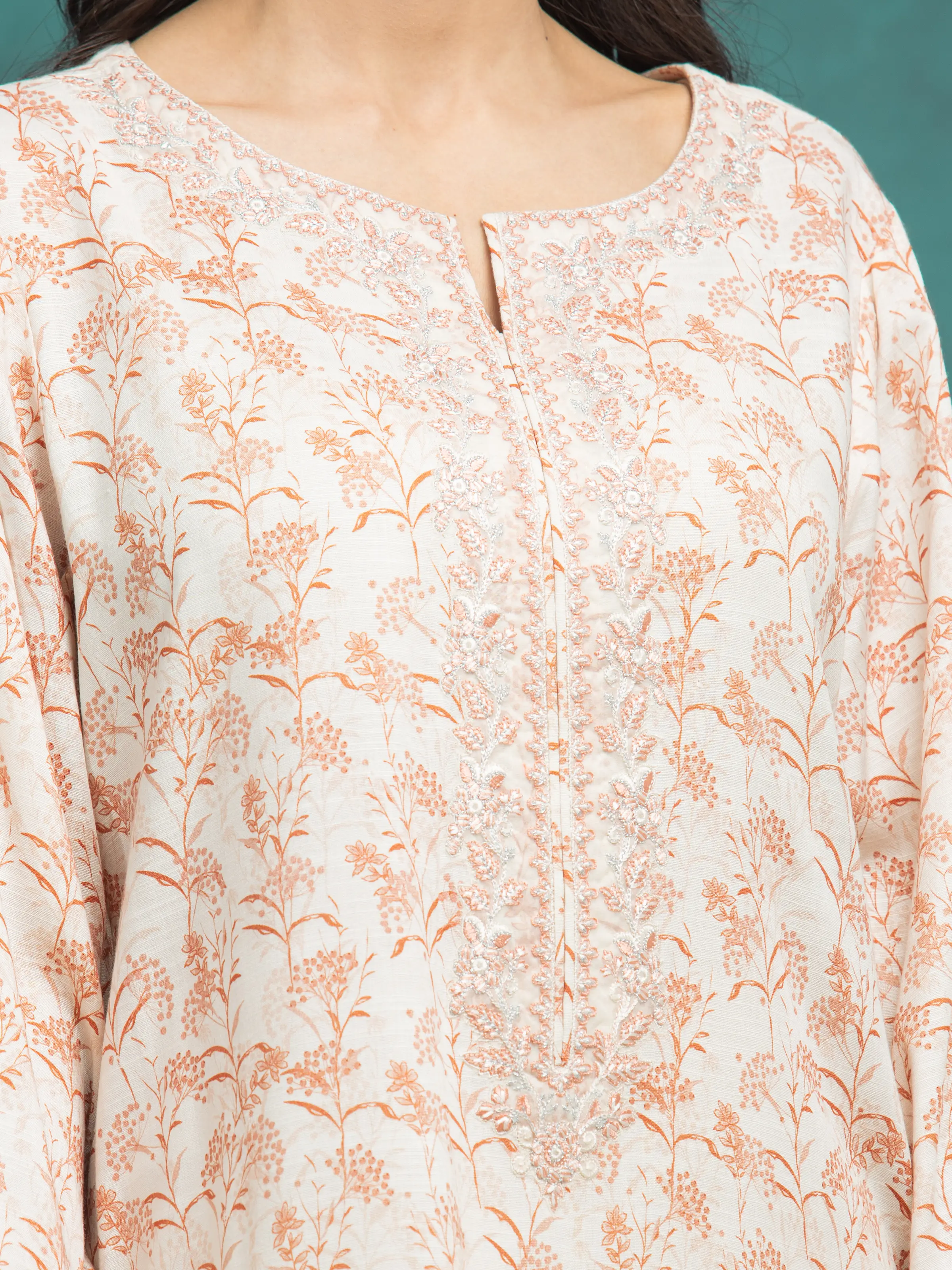 Unstitched Embroidered Raw Silk Suit - EWU5V16-30218-3P - Image 4