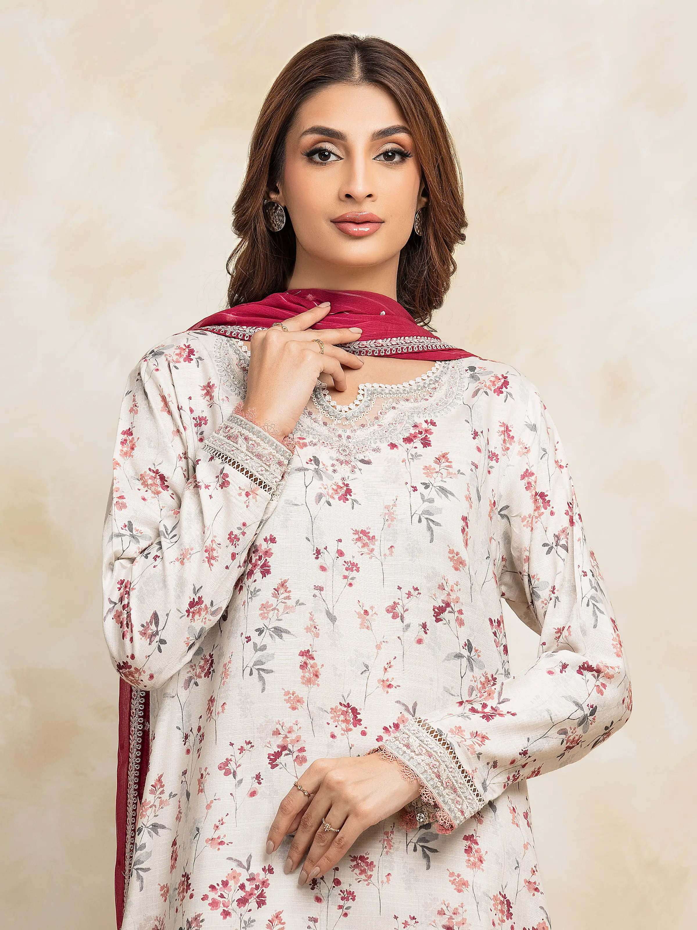 Unstitched Embroidered Raw Silk Suit - EWU5V16-30221-3P - Image 2