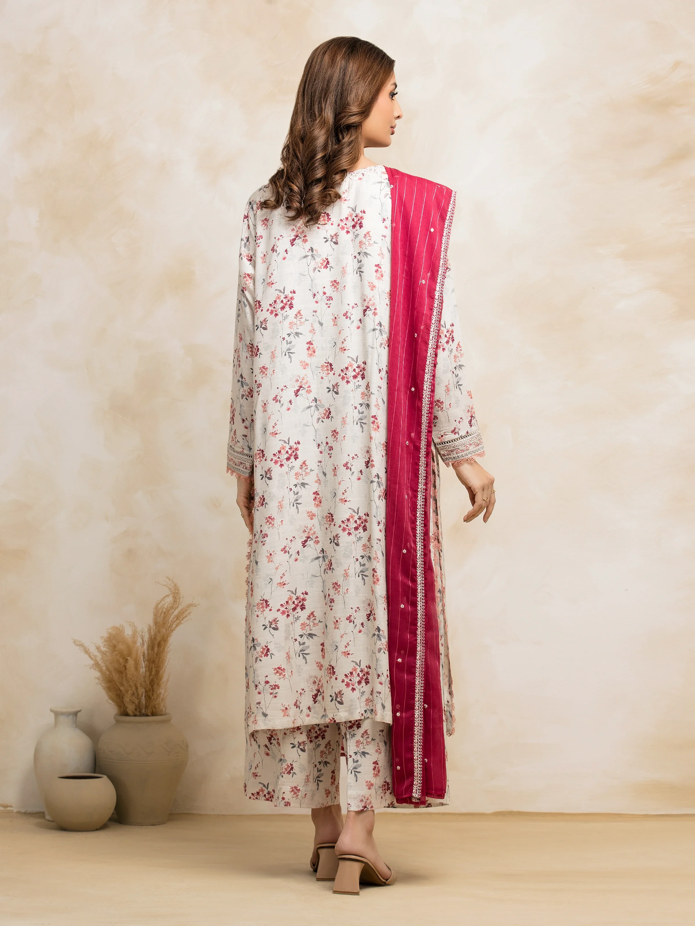 Unstitched Embroidered Raw Silk Suit - EWU5V16-30221-3P - Image 5