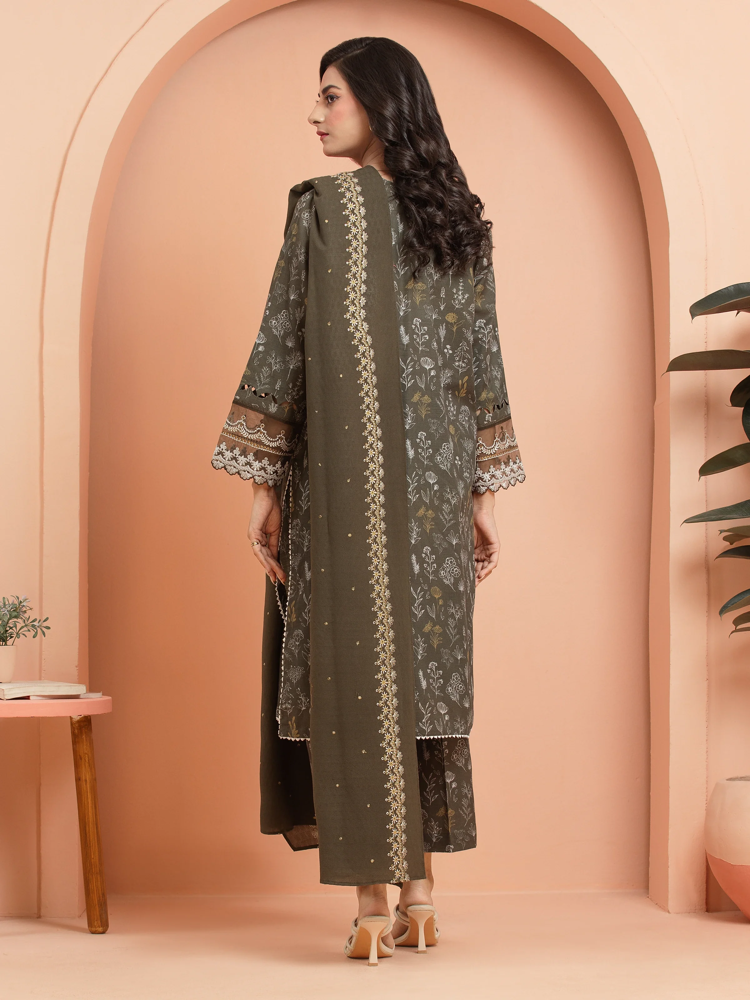 Unstitched Embroidered Khaddar Suit - EWU24V11-30196-3P - Image 2