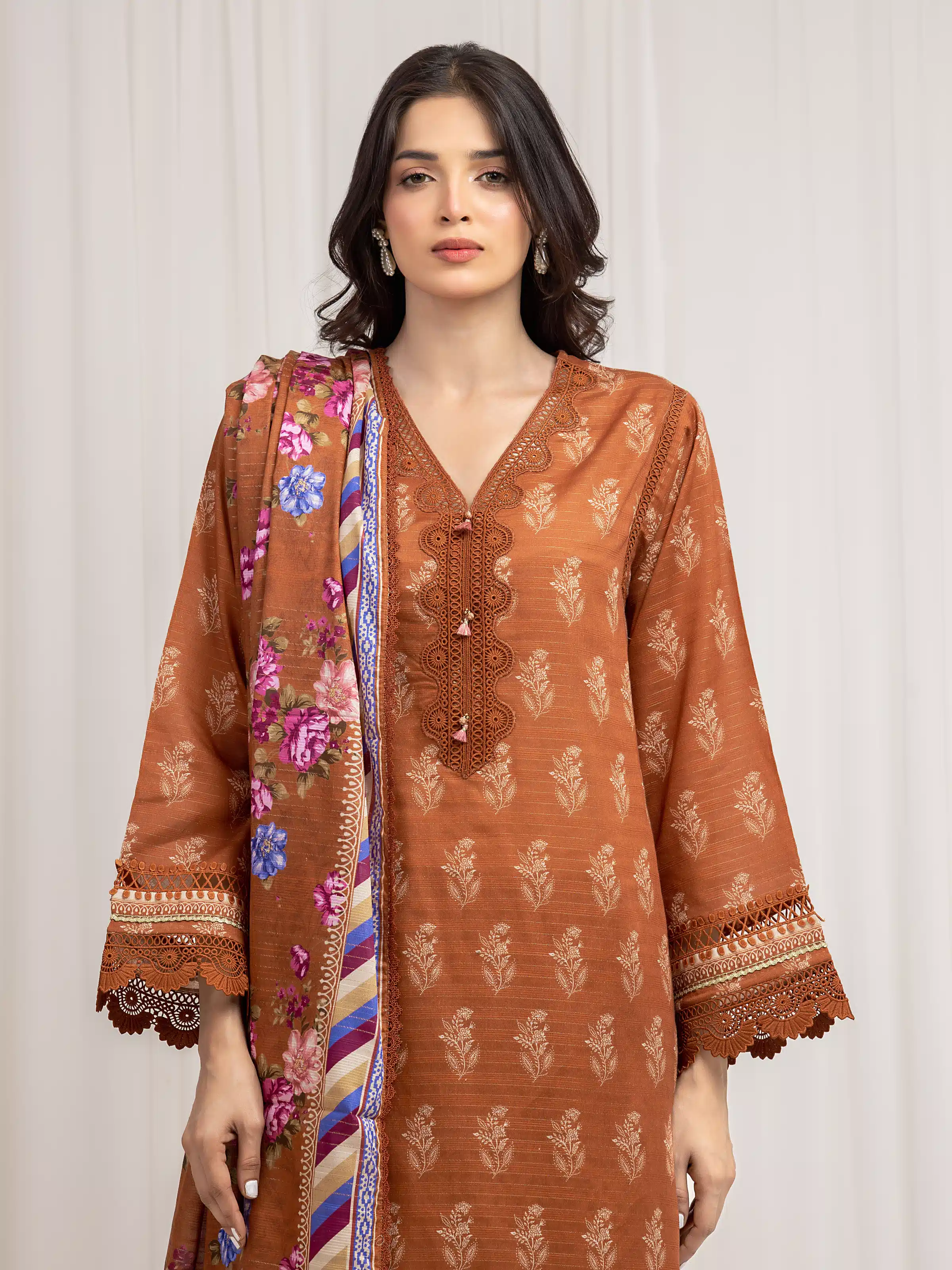 Unstitched Orange Printed Zari Lawn Suit - EWU6M6-007-3P - Image 2