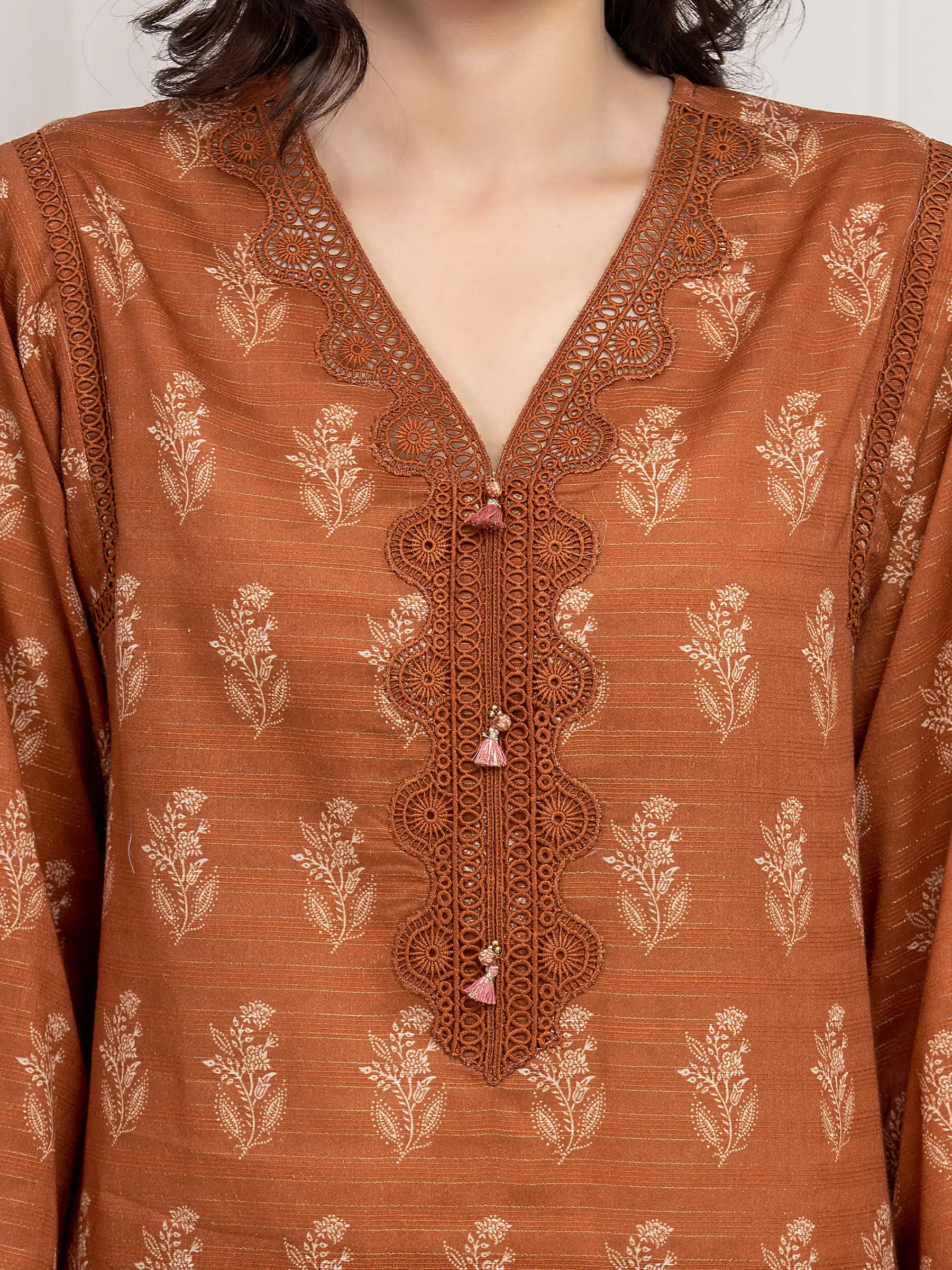 Unstitched Orange Printed Zari Lawn Suit - EWU6M6-007-3P - Image 3