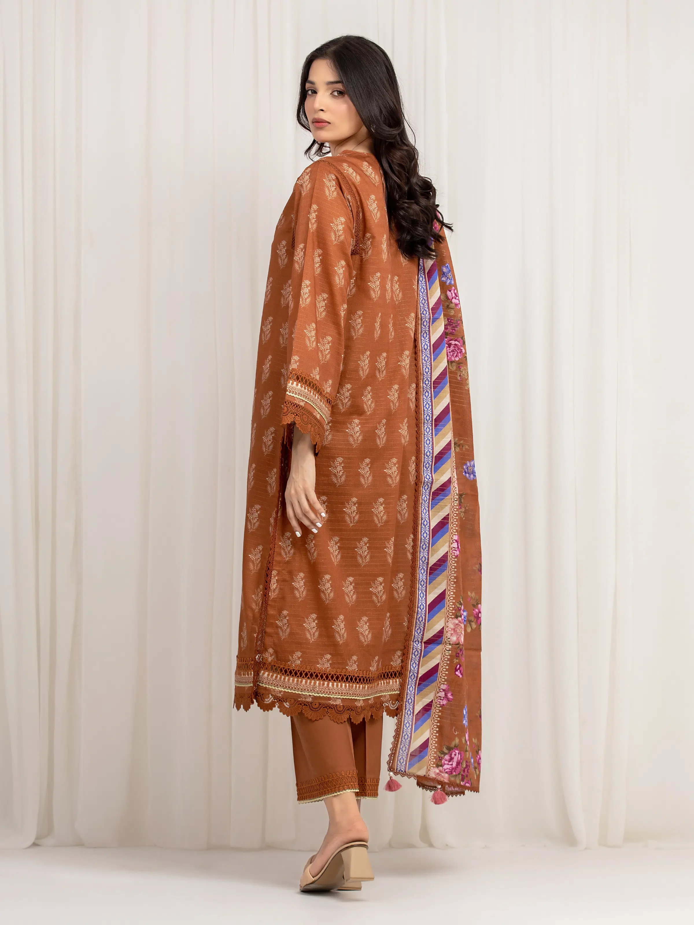 Unstitched Orange Printed Zari Lawn Suit - EWU6M6-007-3P - Image 4