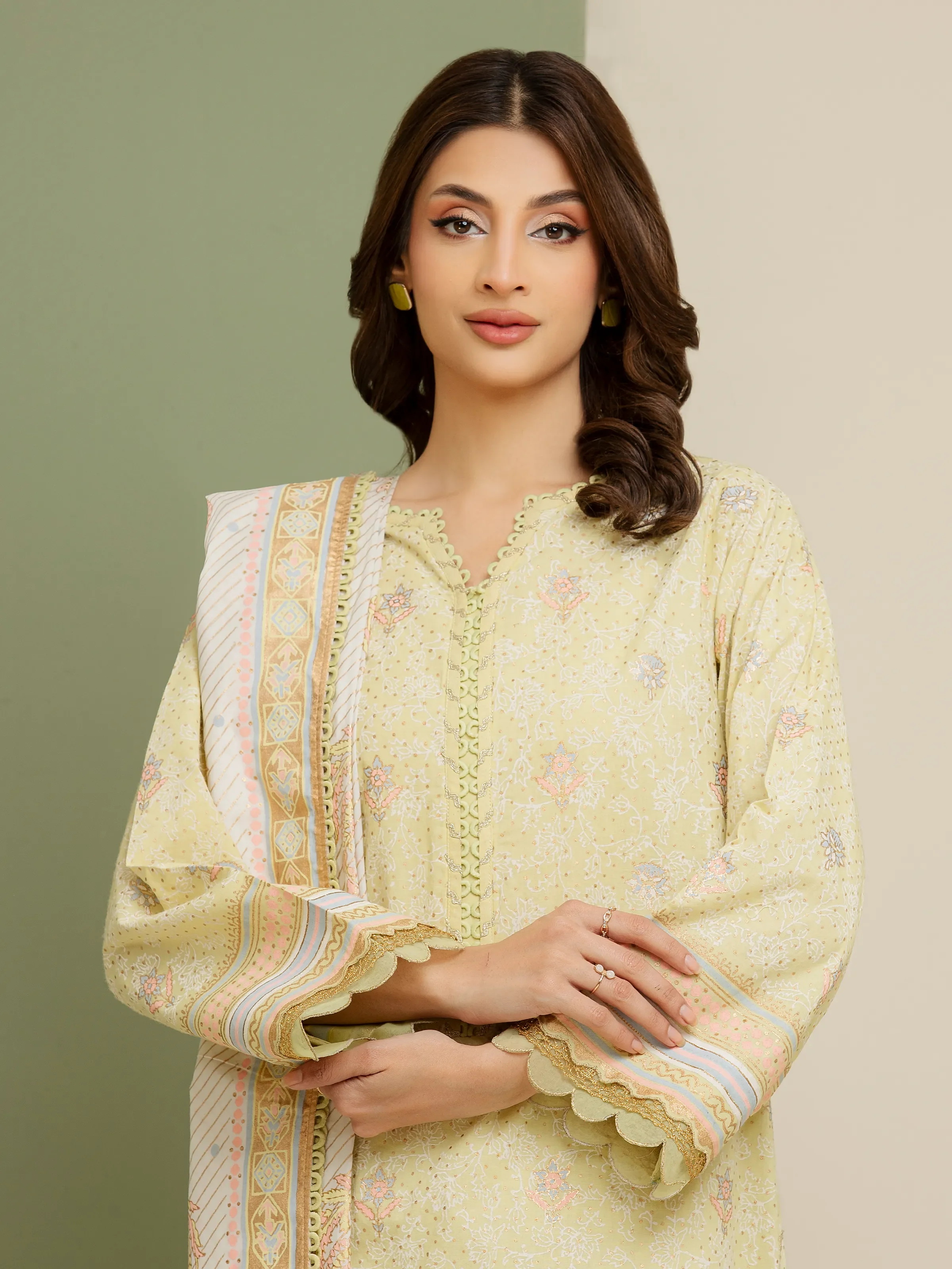 Unstitched Block Print Cambric Suit - EWU5M1-030-3P - Image 2