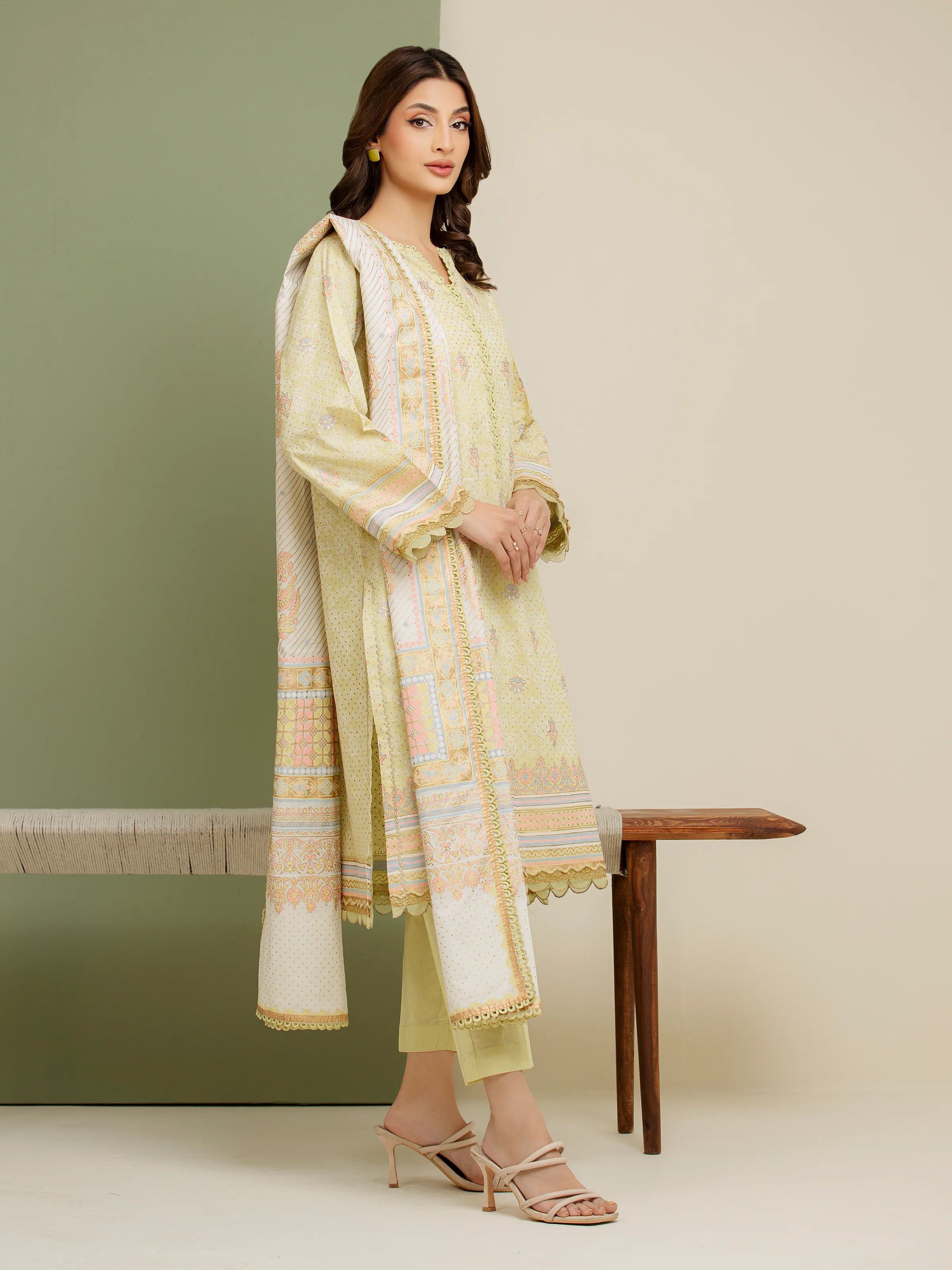 Unstitched Block Print Cambric Suit - EWU5M1-030-3P - Image 5