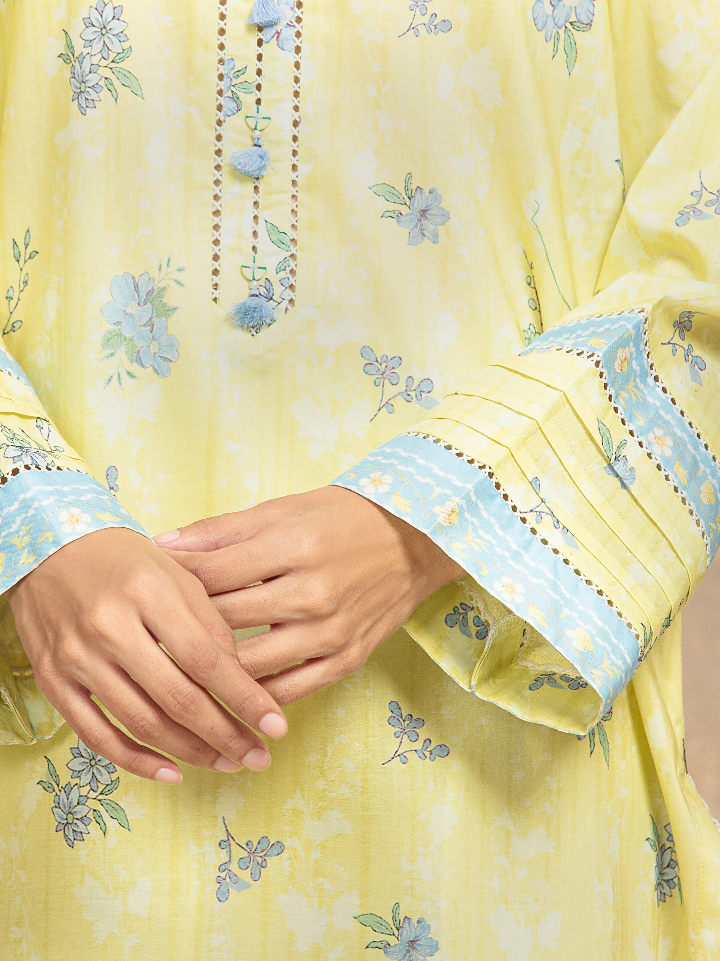 Unstitched Pastel Yellow Printed Lawn Suit - EWU6A1-36502-3P - Image 3