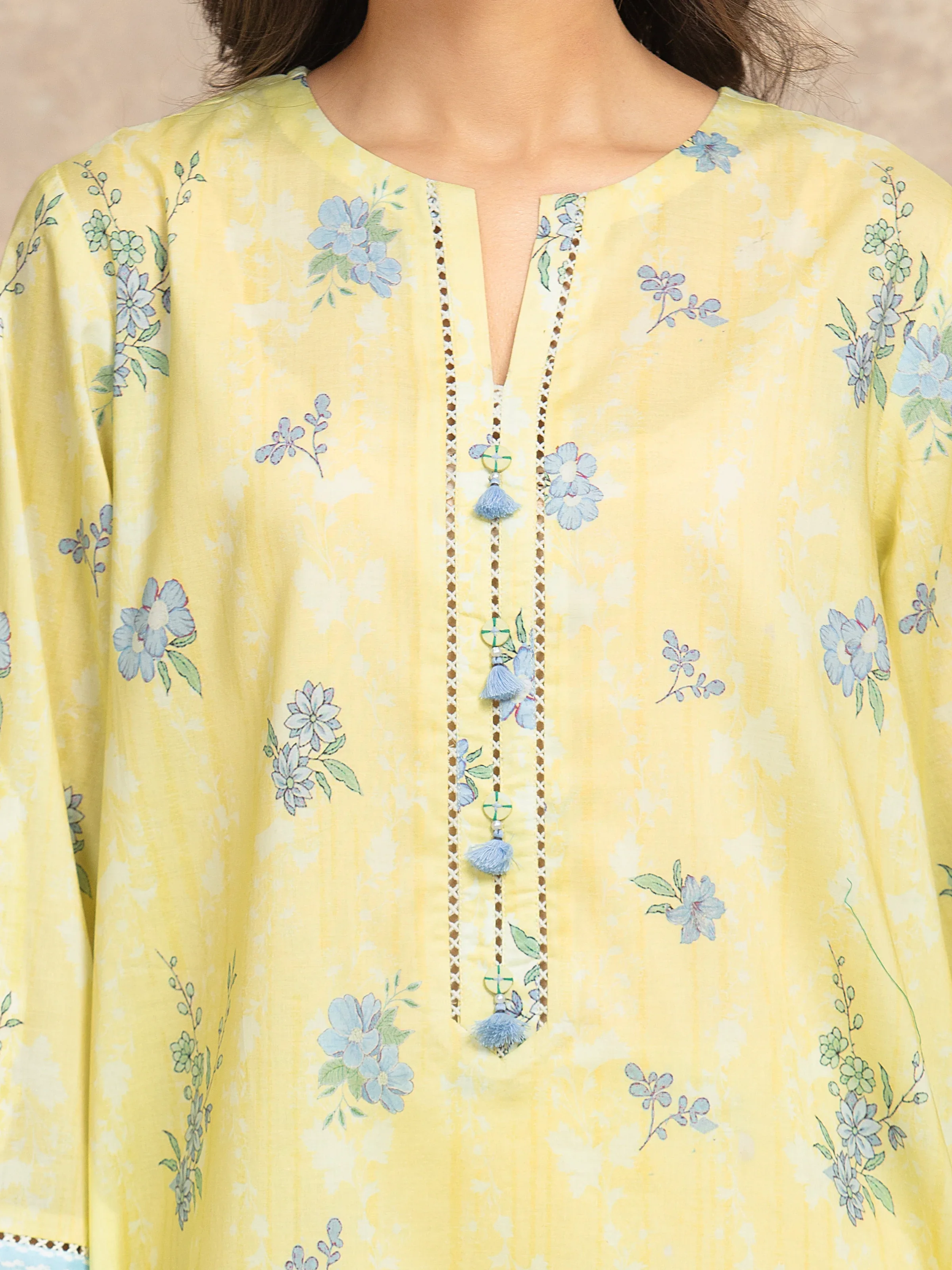 Unstitched Pastel Yellow Printed Lawn Suit - EWU6A1-36502-3P - Image 4