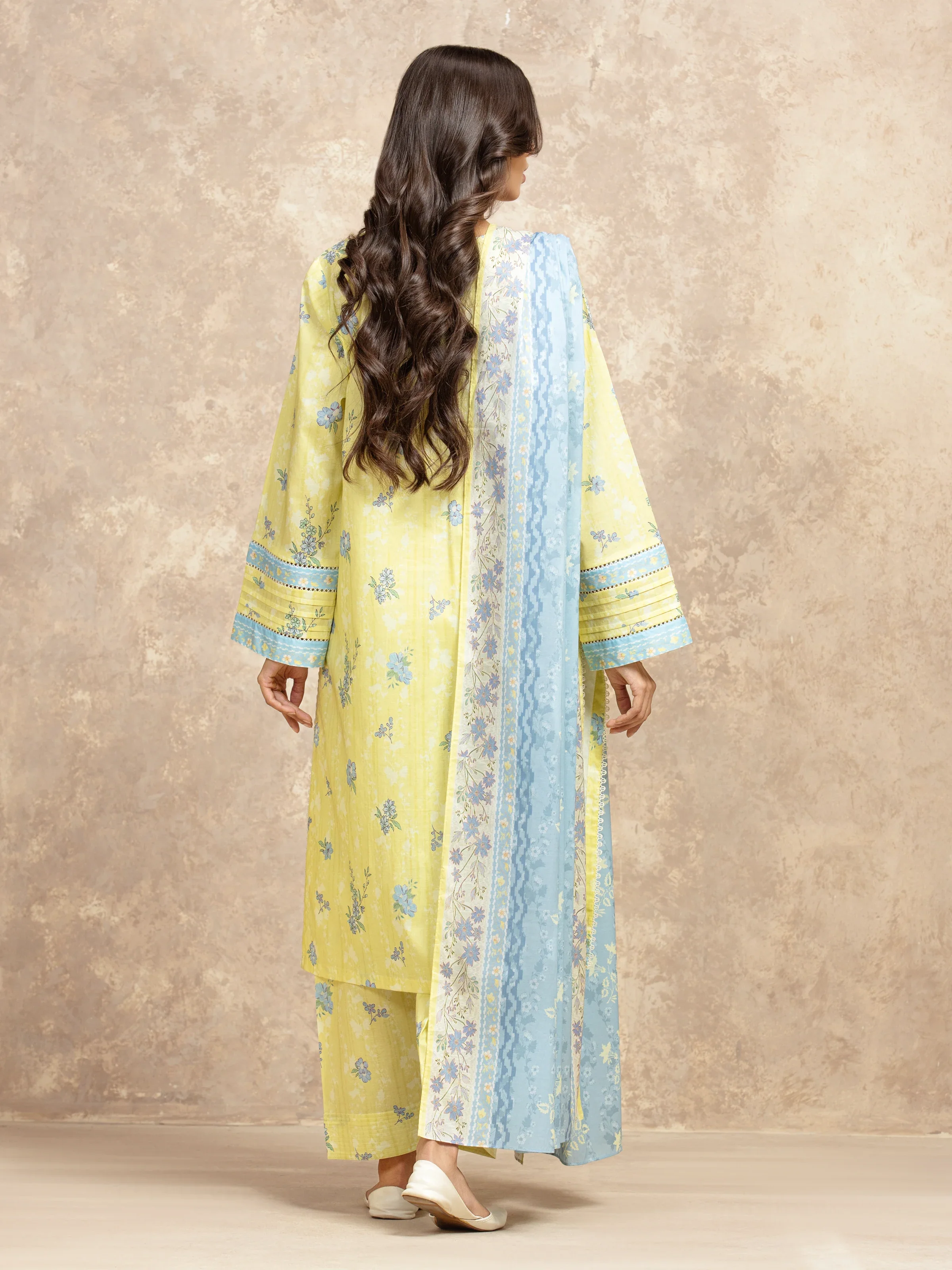Unstitched Pastel Yellow Printed Lawn Suit - EWU6A1-36502-3P - Image 5