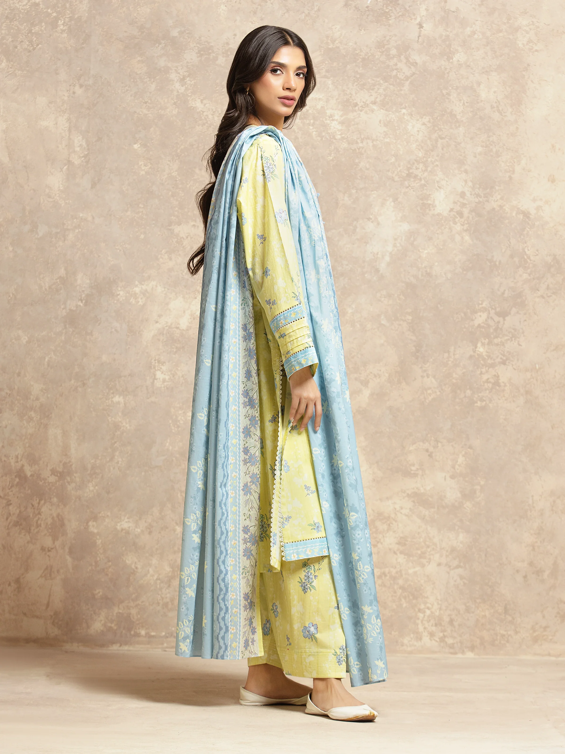 Unstitched Pastel Yellow Printed Lawn Suit - EWU6A1-36502-3P - Image 6