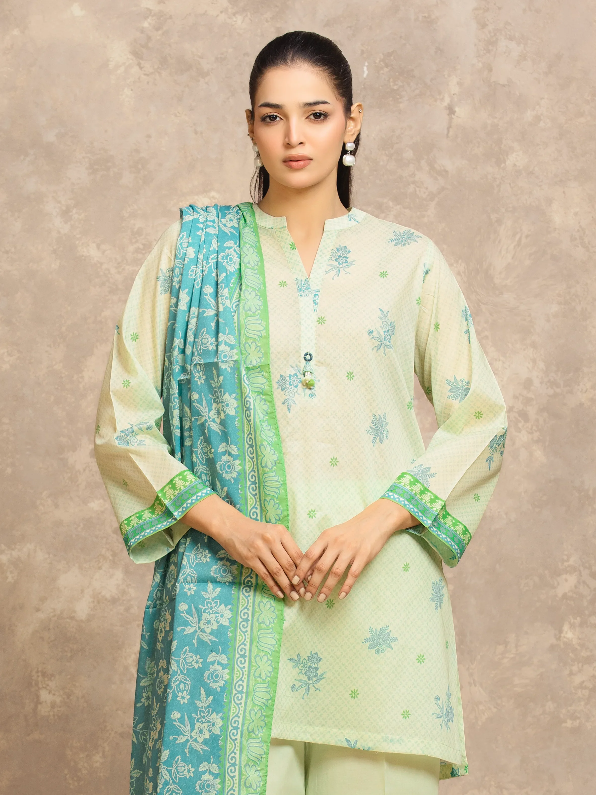 Unstitched Printed Lawn Suit - EWU6A1-36541-3P - Image 2