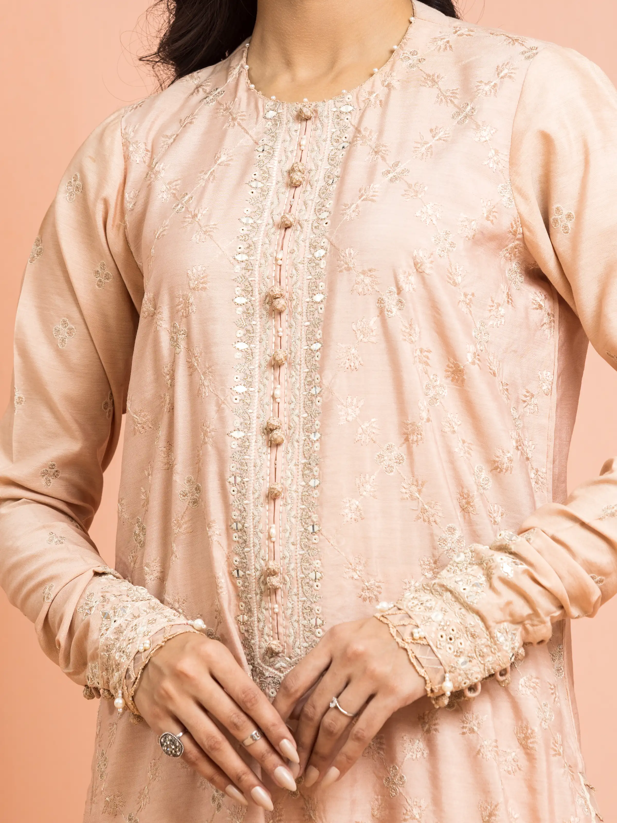Unstitched Embroidered Raw Silk Suit - EWU24V16-30252-3P - Image 4