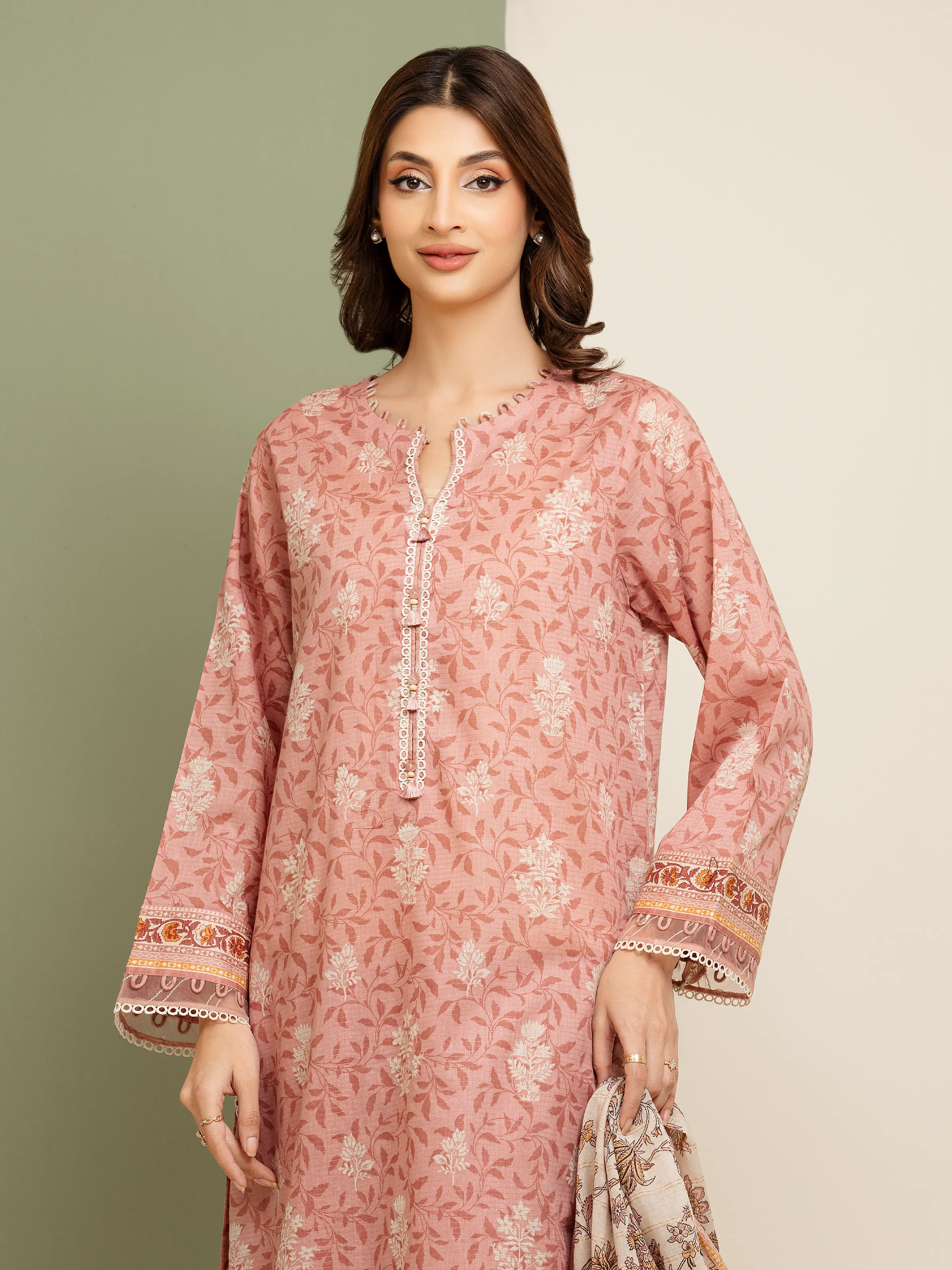 Unstitched Printed Zari Lawn Suit - EWU5M6-012-3P - Image 3