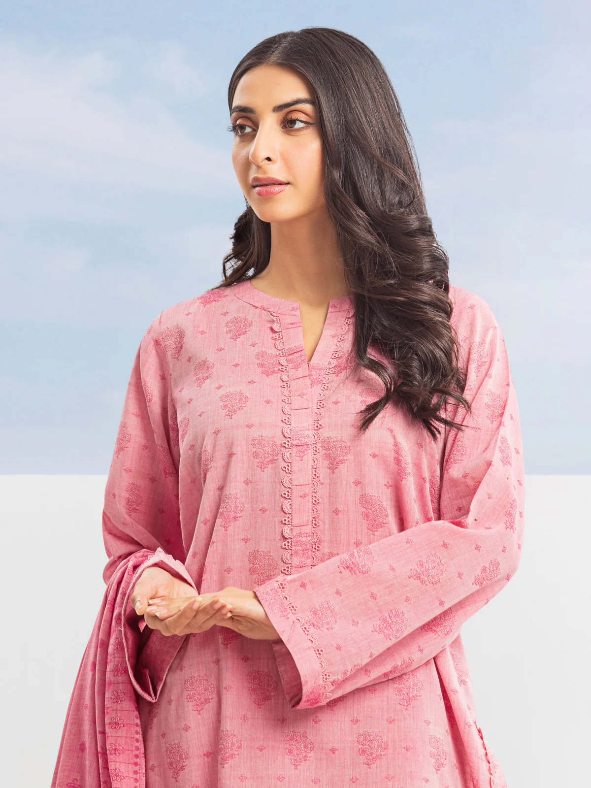 Unstitched Embroidered Jacquard Shirt Dupatta - EWU24V3-28787SD - Image 4
