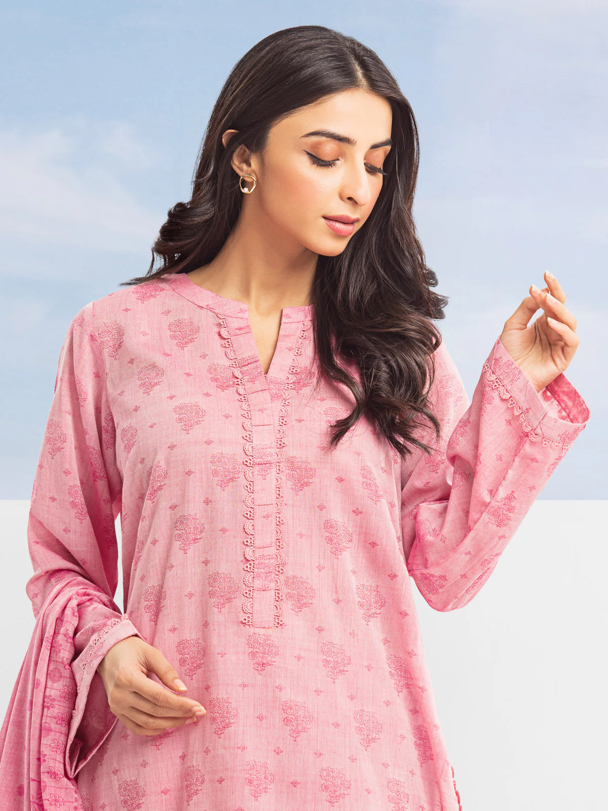 Unstitched Embroidered Jacquard Shirt Dupatta - EWU24V3-28787SD - Image 7